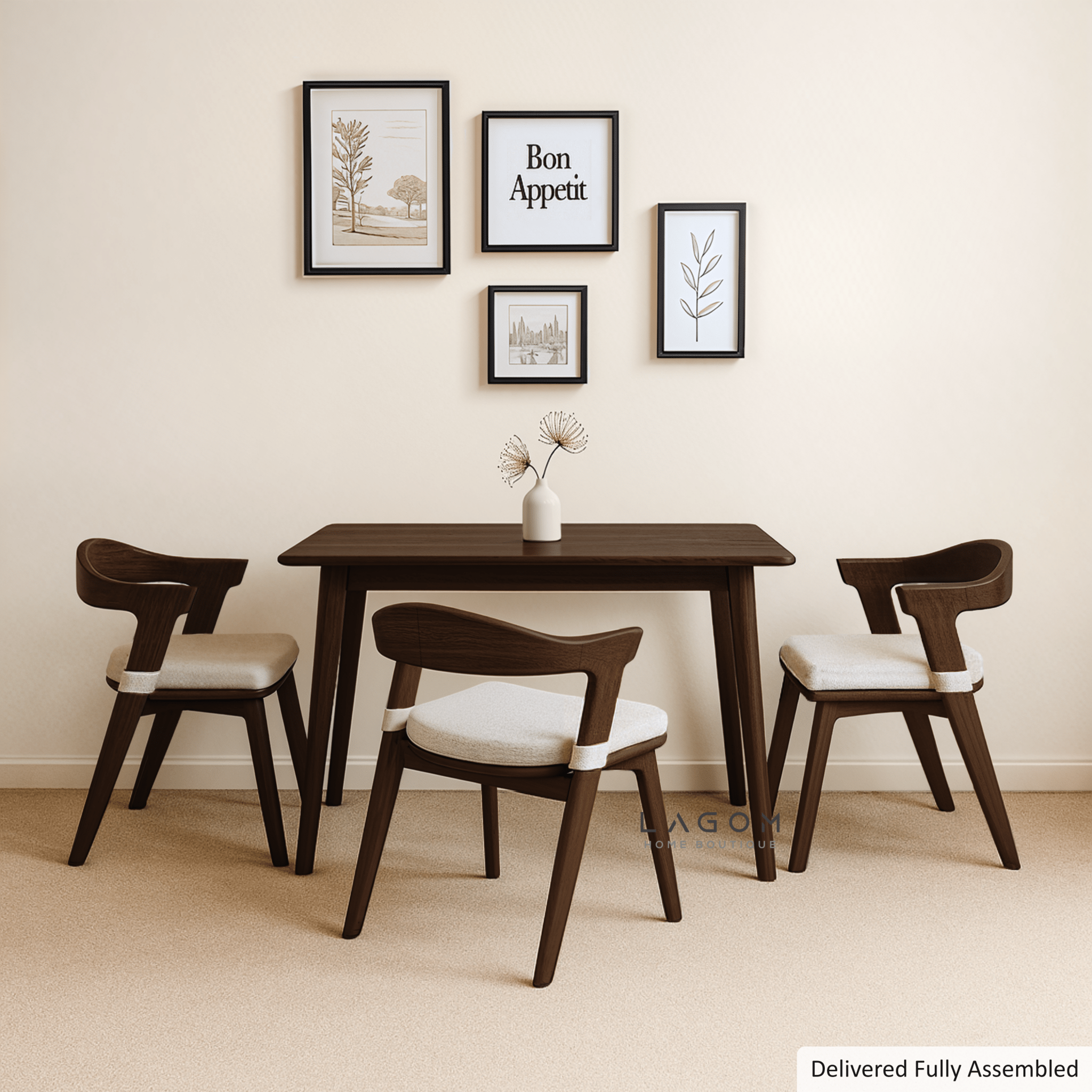 Minimalist Teak Wood Dining Set with 3 Chairs - Dining Set - Lagom Home Boutique