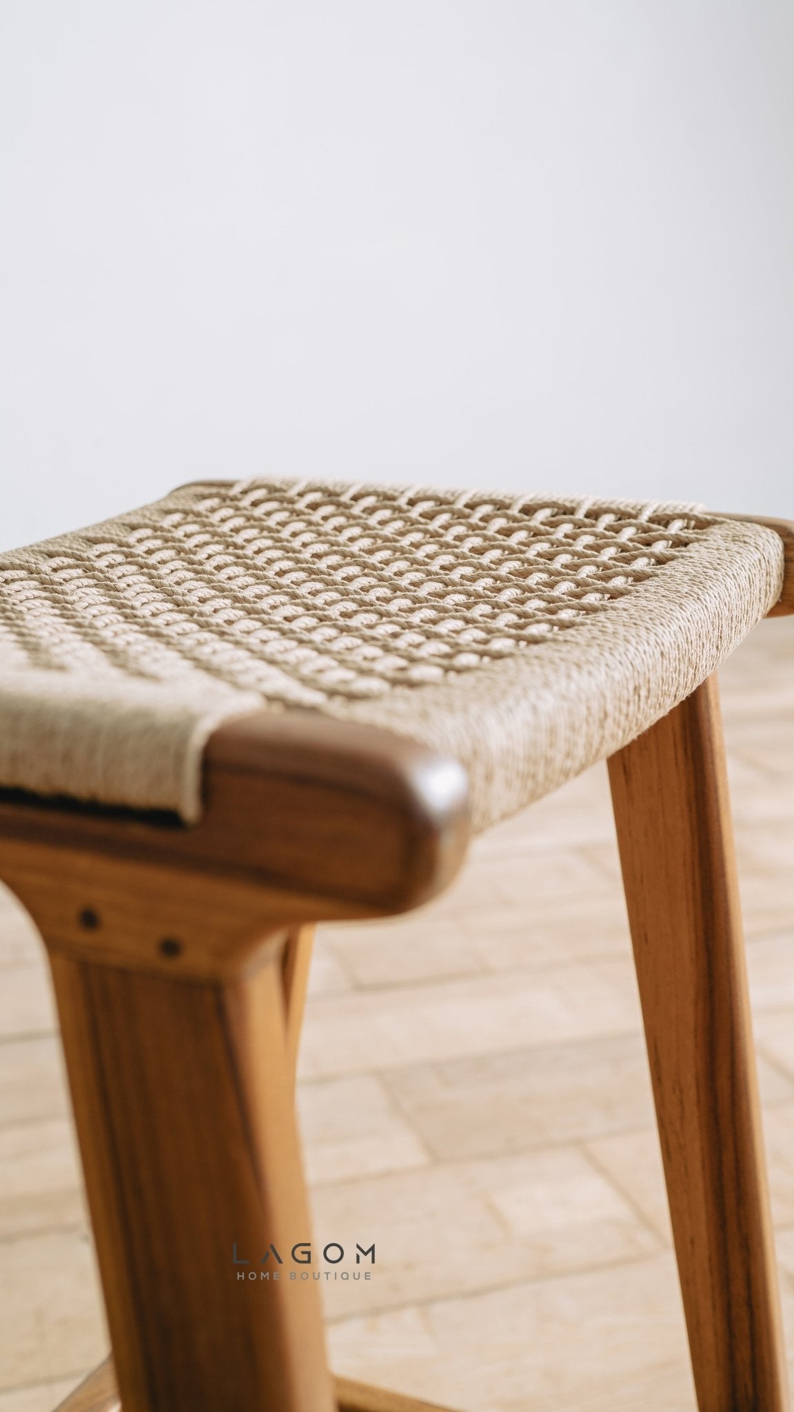Premium Bar Stool in Teak Wood & Loom - Bar Stool - Lagom Home Boutique
