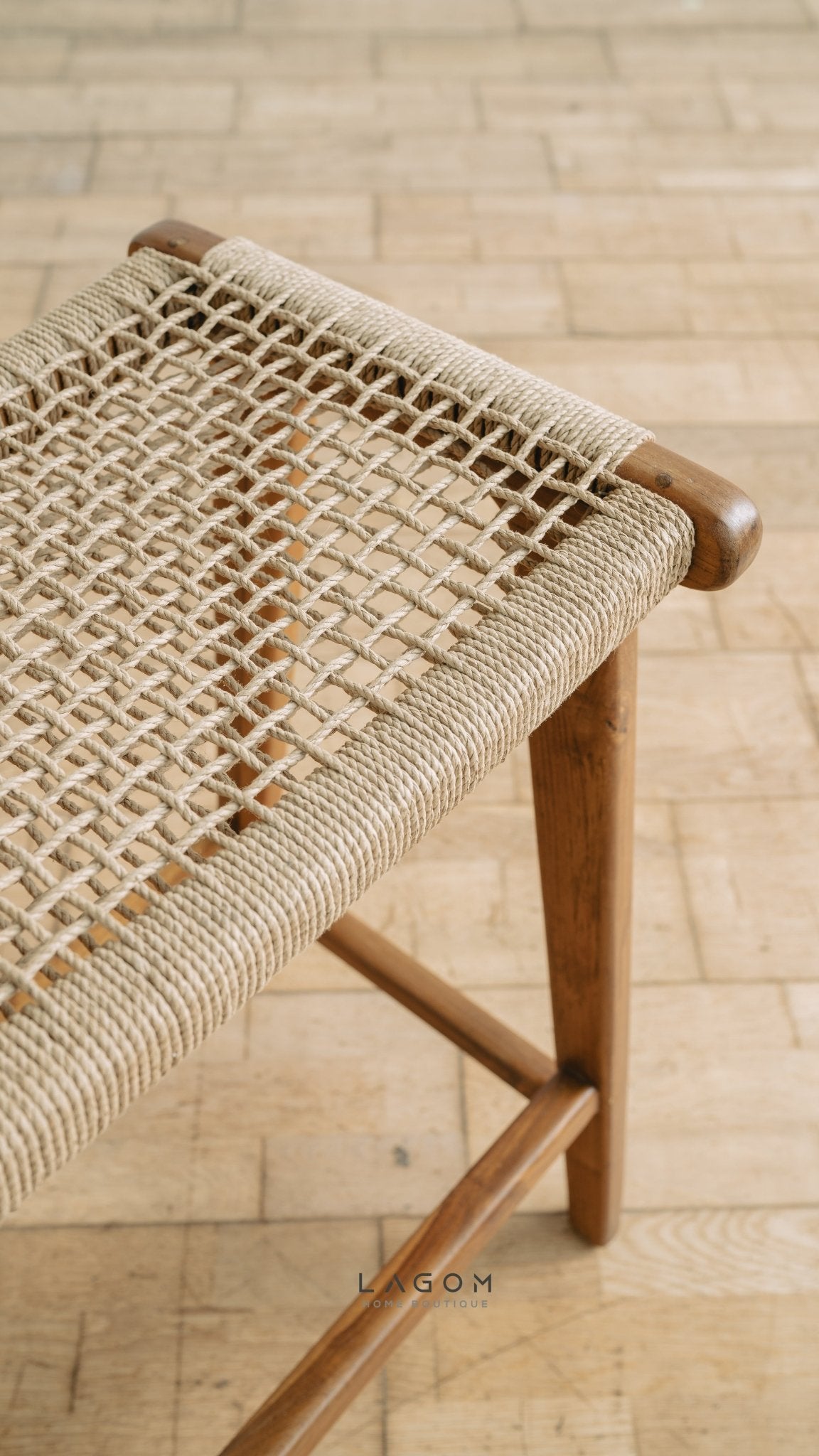 Premium Bar Stool in Teak Wood & Loom - Bar Stool - Lagom Home Boutique