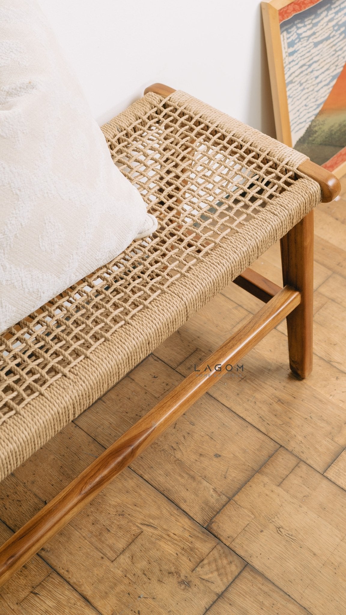 Premium Bench in Teak Wood & Loom - Bench - Lagom Home Boutique