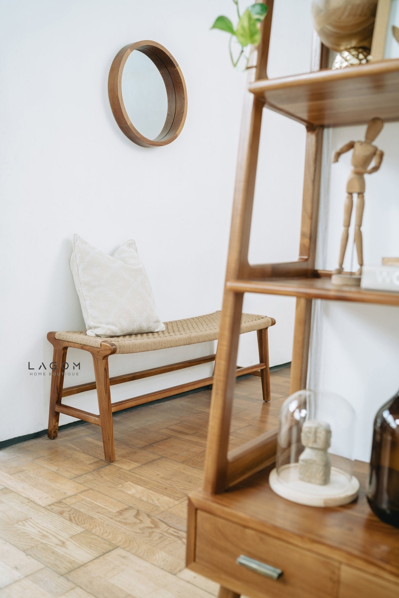 Premium Bench in Teak Wood & Loom - Bench - Lagom Home Boutique