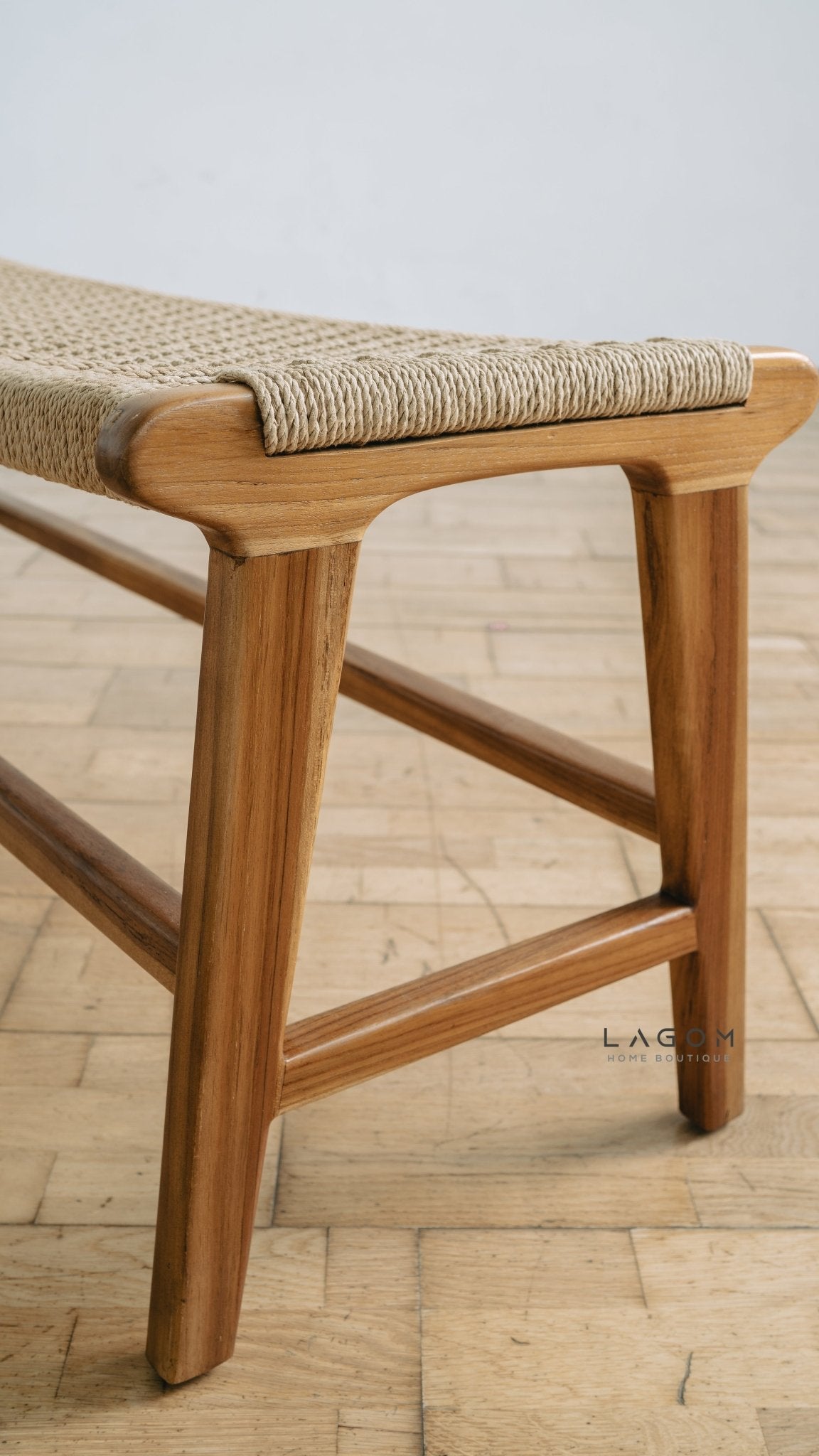 Premium Bench in Teak Wood & Loom - Bench - Lagom Home Boutique