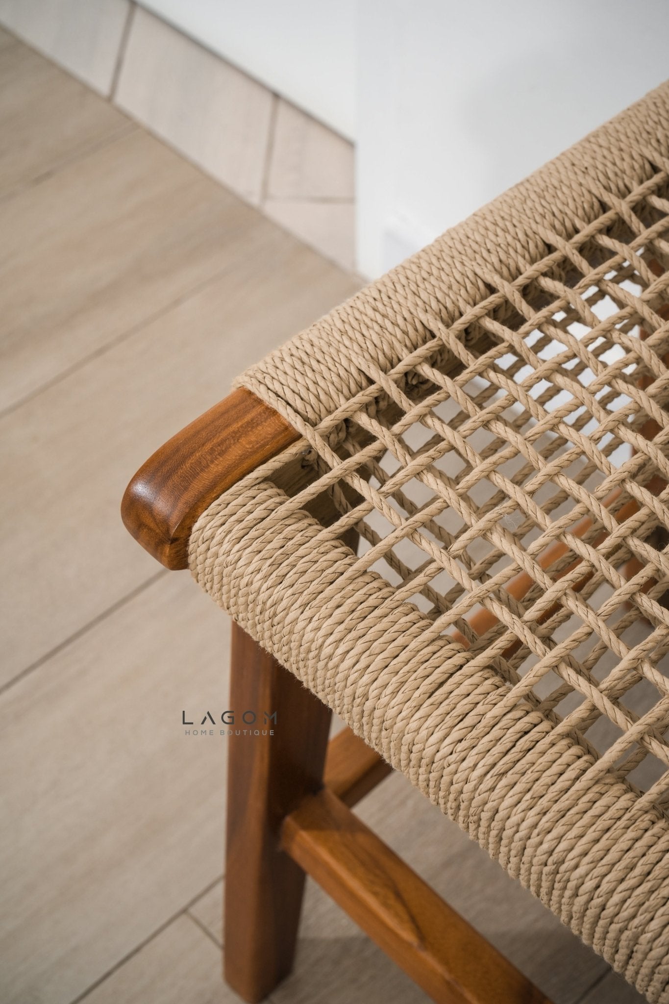 Premium Bench in Teak Wood & Loom - Bench - Lagom Home Boutique