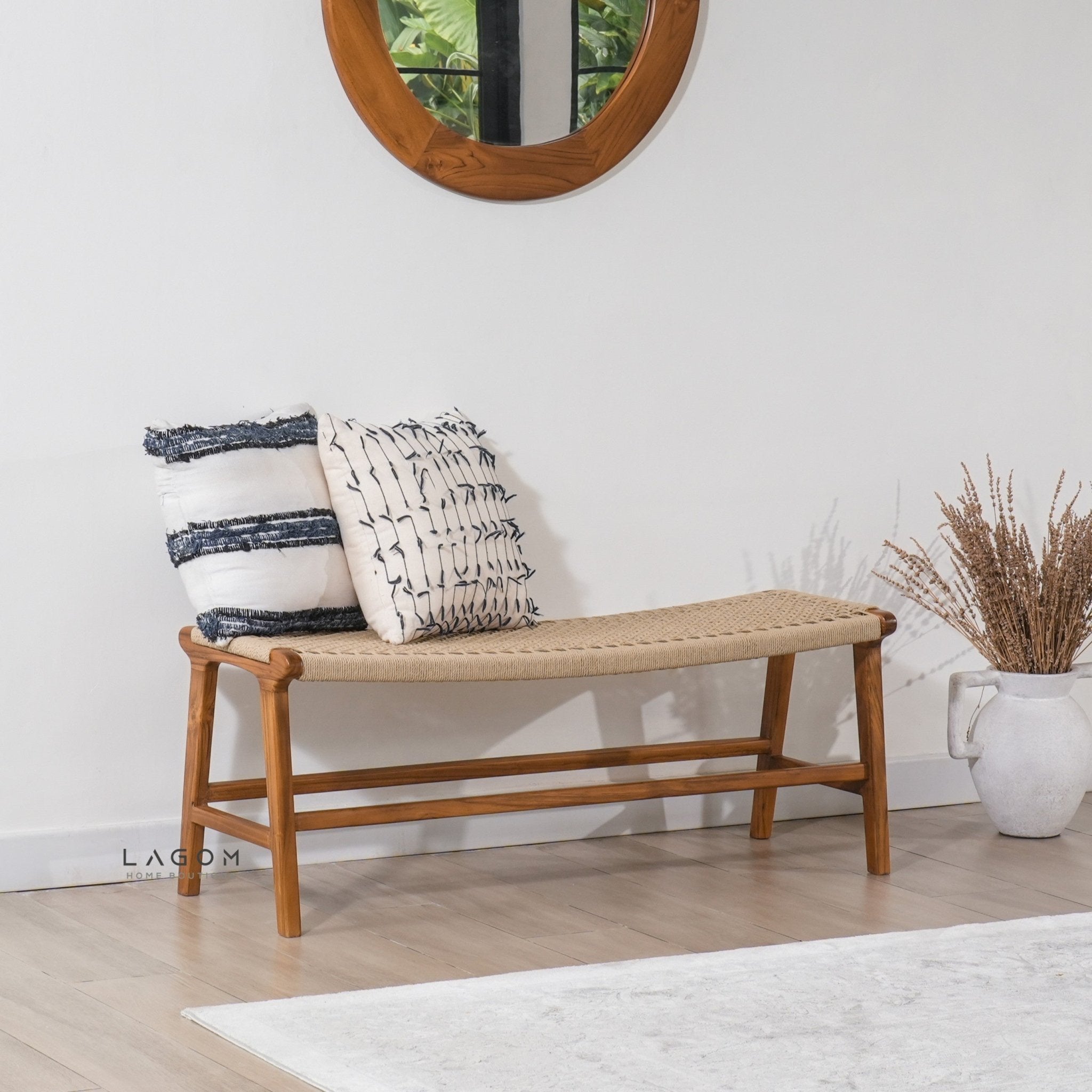 Premium Bench in Teak Wood & Loom - Bench - Lagom Home Boutique