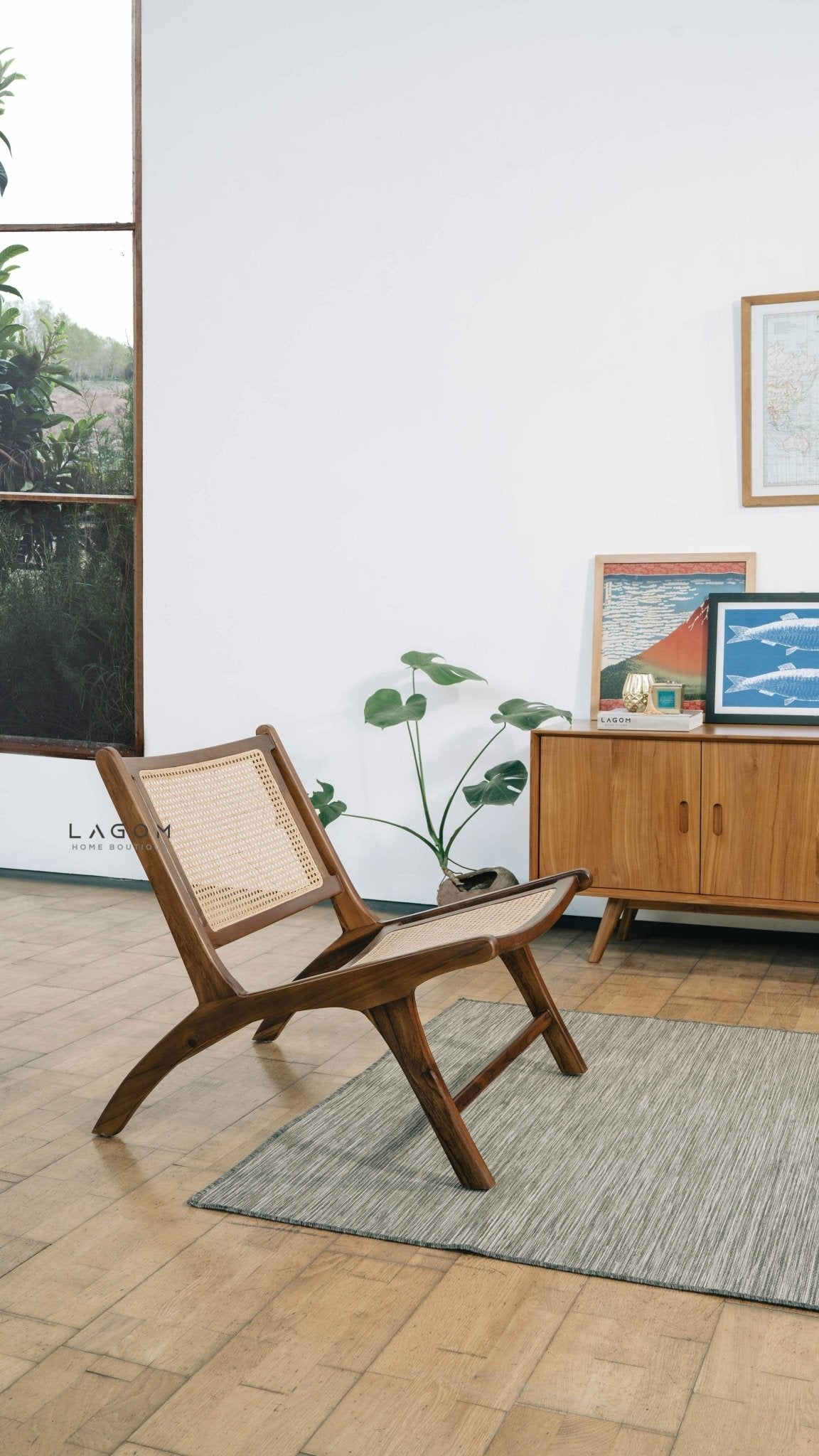 Premium Lounge Chair in Teak & Rattan - Chair - Lagom Home Boutique