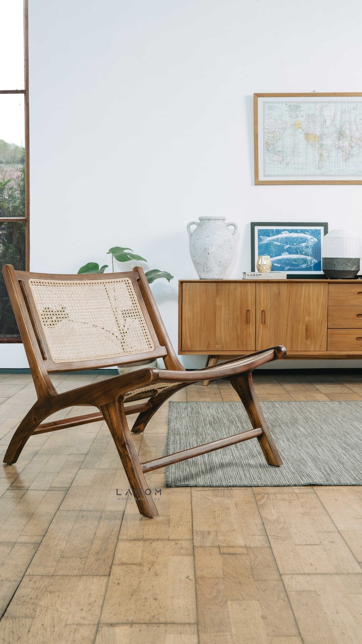 Premium Lounge Chair in Teak & Rattan - Chair - Lagom Home Boutique