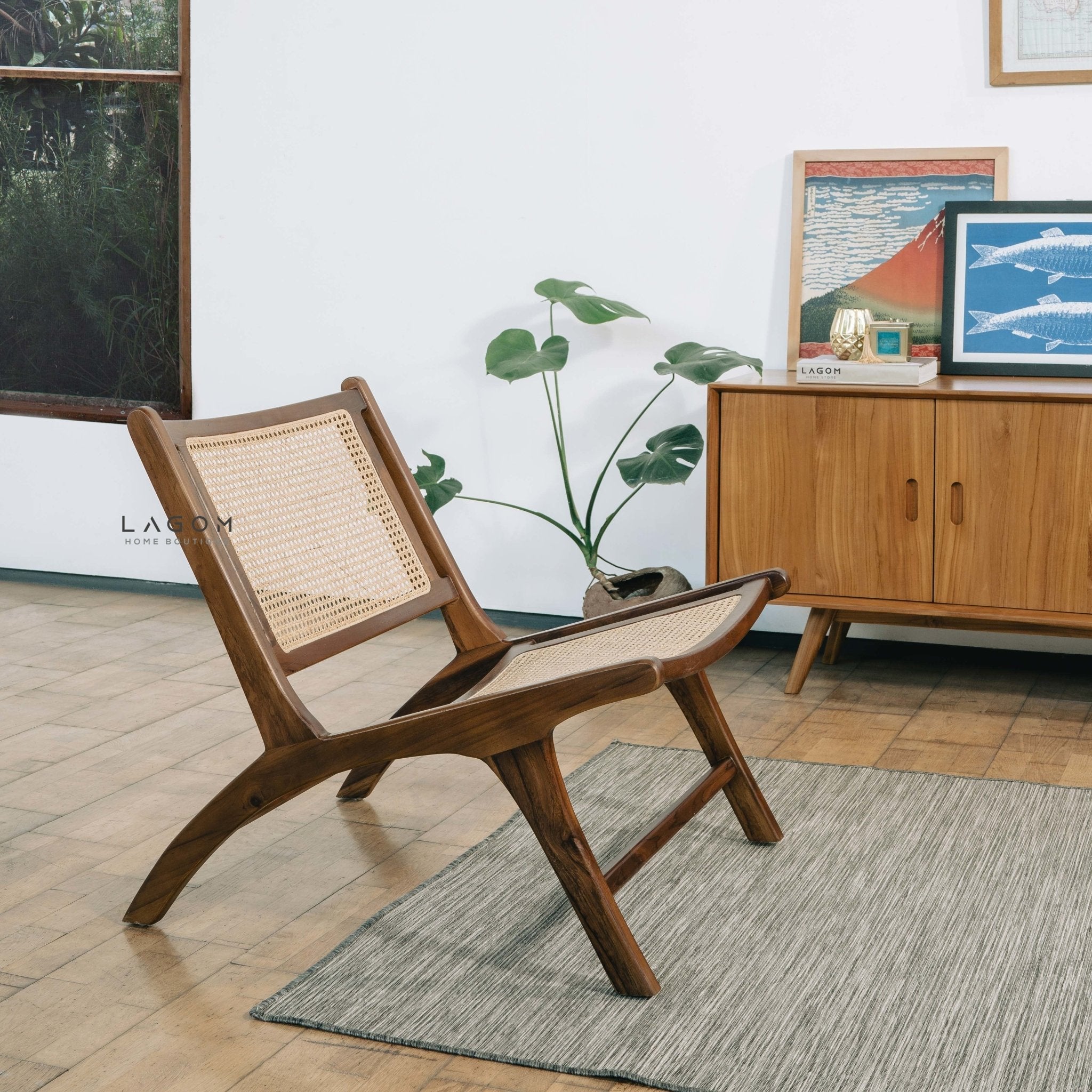 Premium Lounge Chair in Teak & Rattan - Chair - Lagom Home Boutique