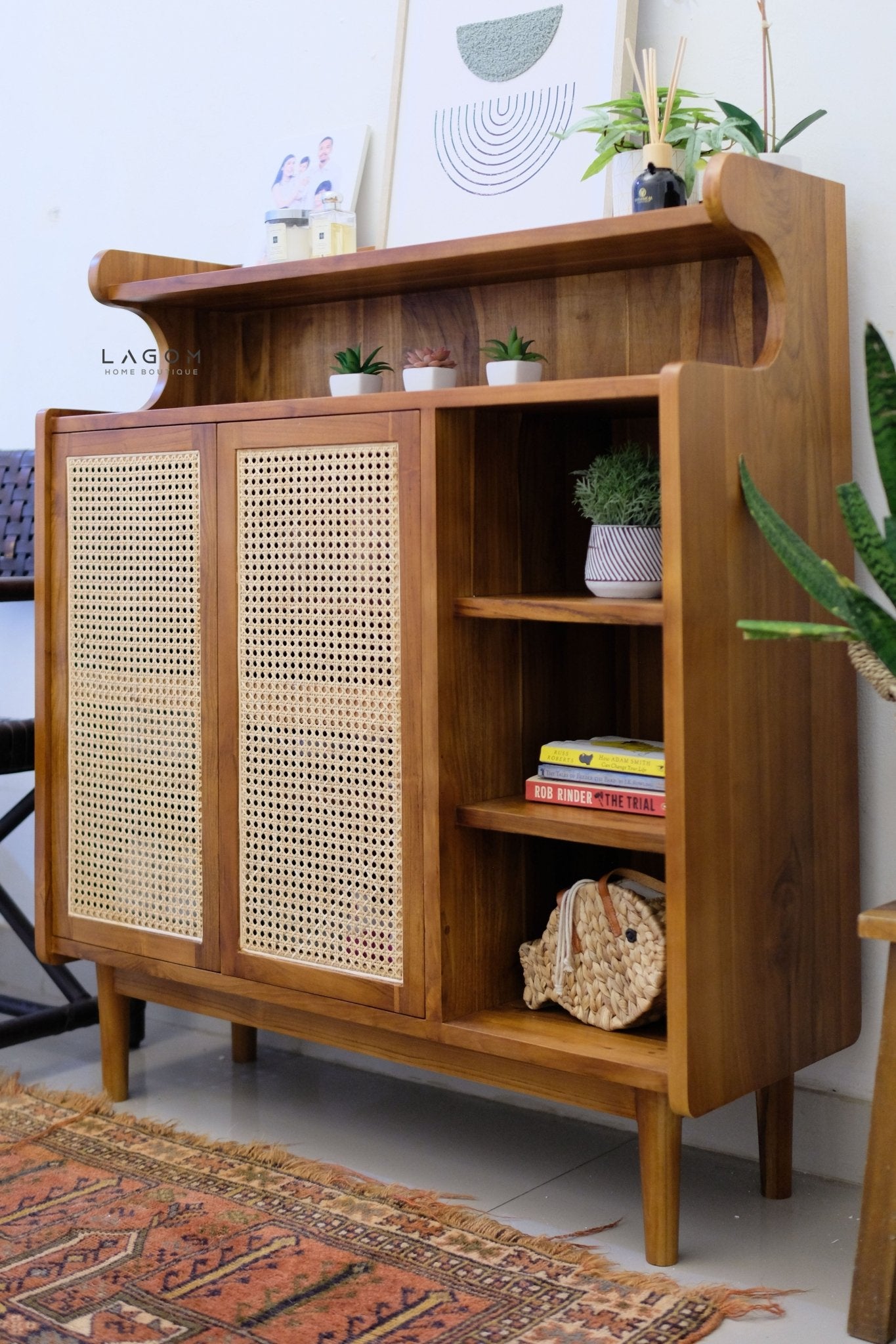 Premium Shoe Rack in Teak & Rattan - Shoe Rack - Lagom Home Boutique