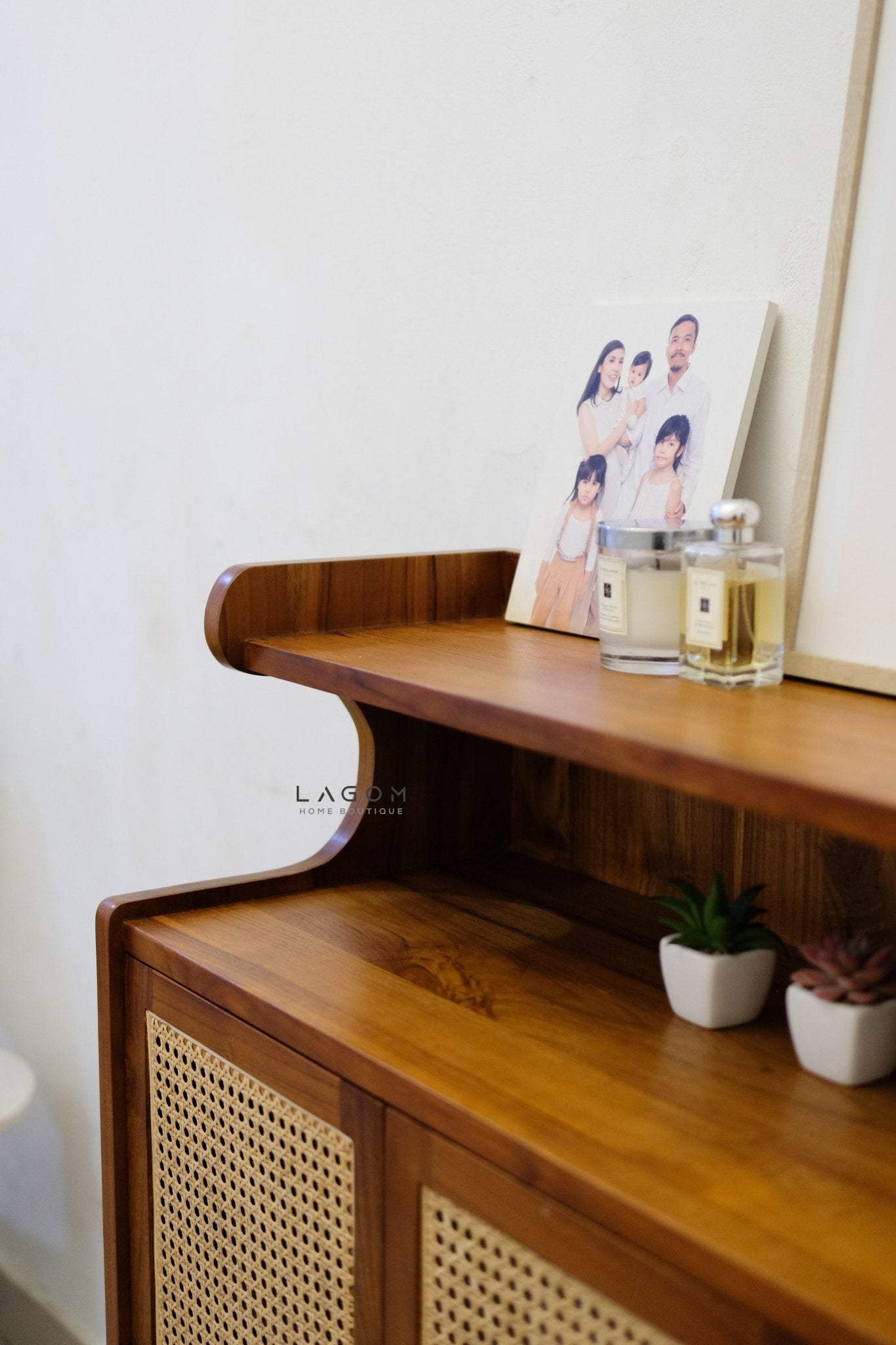 Premium Shoe Rack in Teak & Rattan - Shoe Rack - Lagom Home Boutique