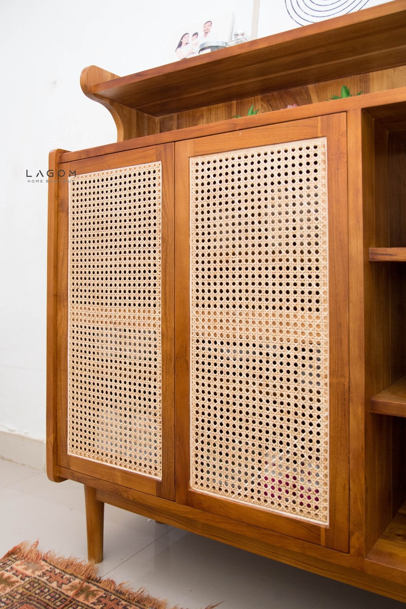 Premium Shoe Rack in Teak & Rattan - Shoe Rack - Lagom Home Boutique