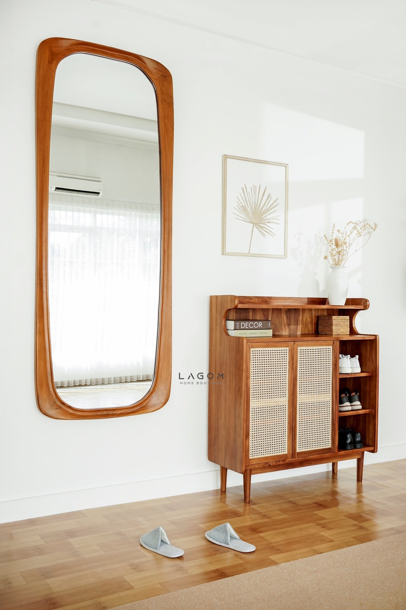 Premium Shoe Rack in Teak & Rattan - Shoe Rack - Lagom Home Boutique
