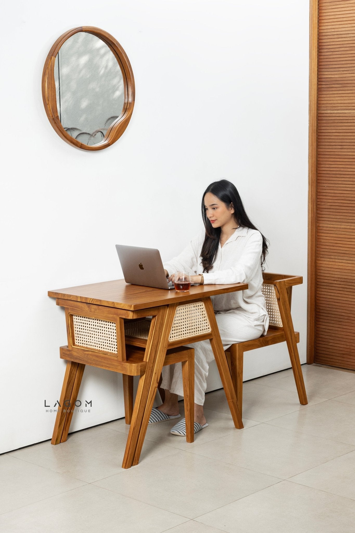 Premium Teak and Rattan Dining Set - Dining Set - Lagom Home Boutique
