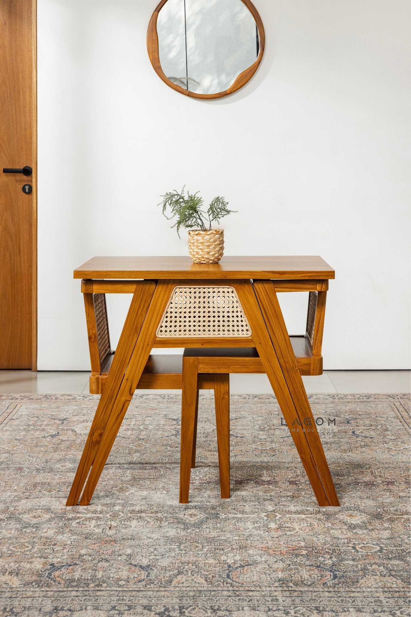 Premium Teak and Rattan Dining Set - Dining Set - Lagom Home Boutique