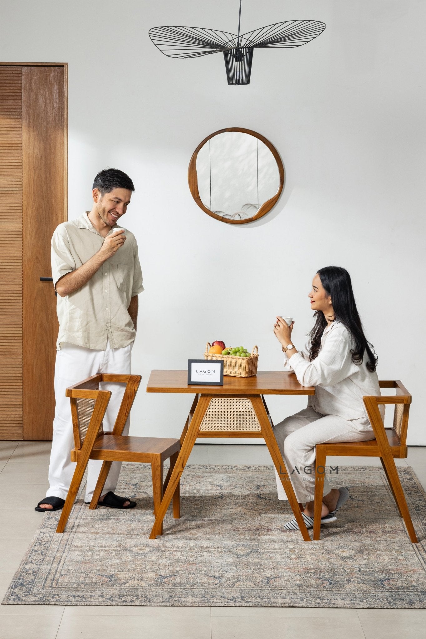 Premium Teak and Rattan Dining Set - Dining Set - Lagom Home Boutique