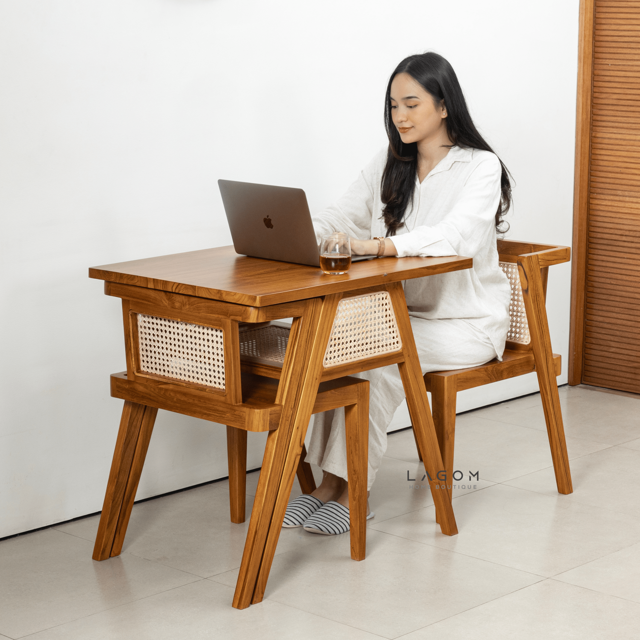 Premium Teak and Rattan Dining Set - Dining Set - Lagom Home Boutique