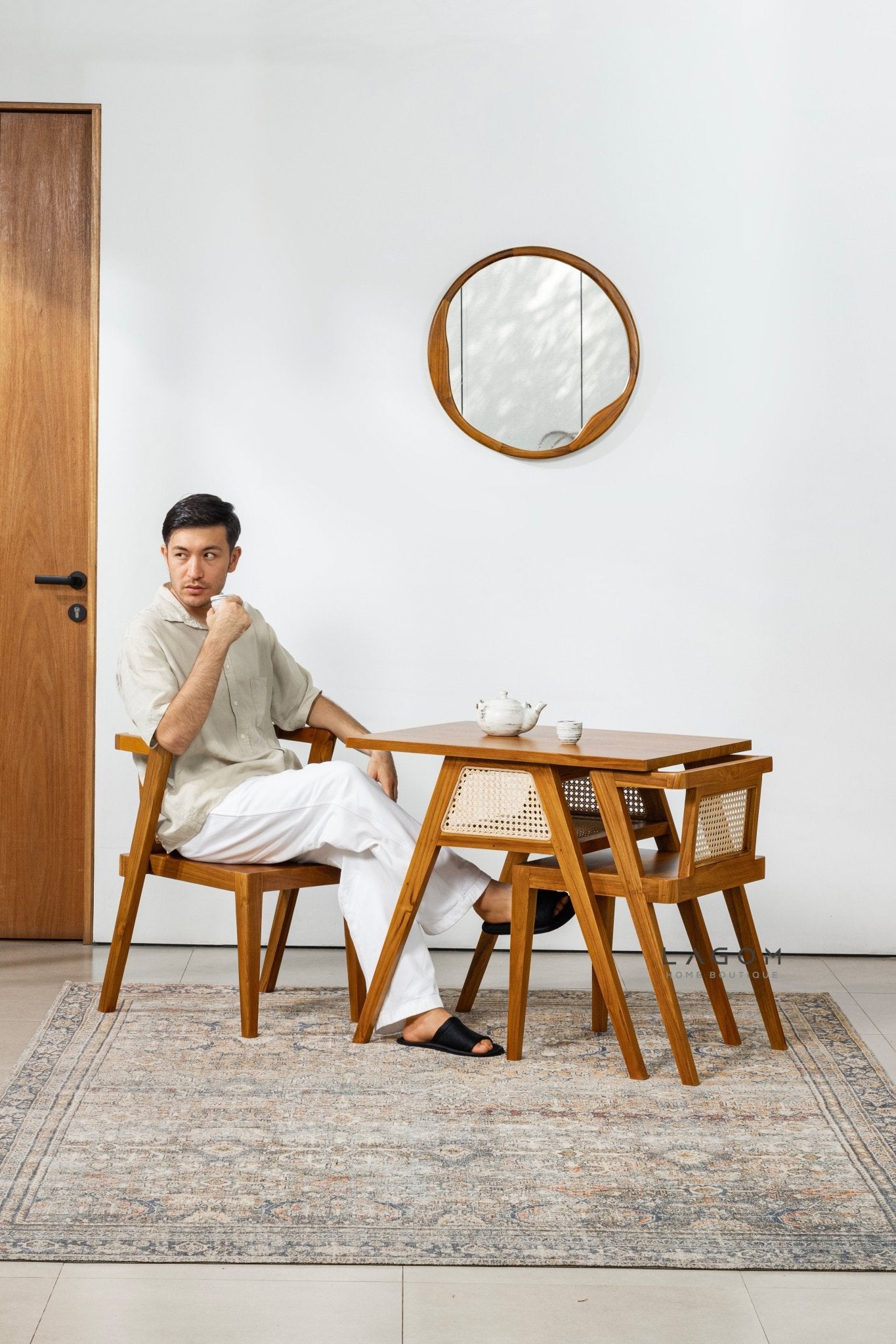 Premium Teak and Rattan Dining Set - Dining Set - Lagom Home Boutique