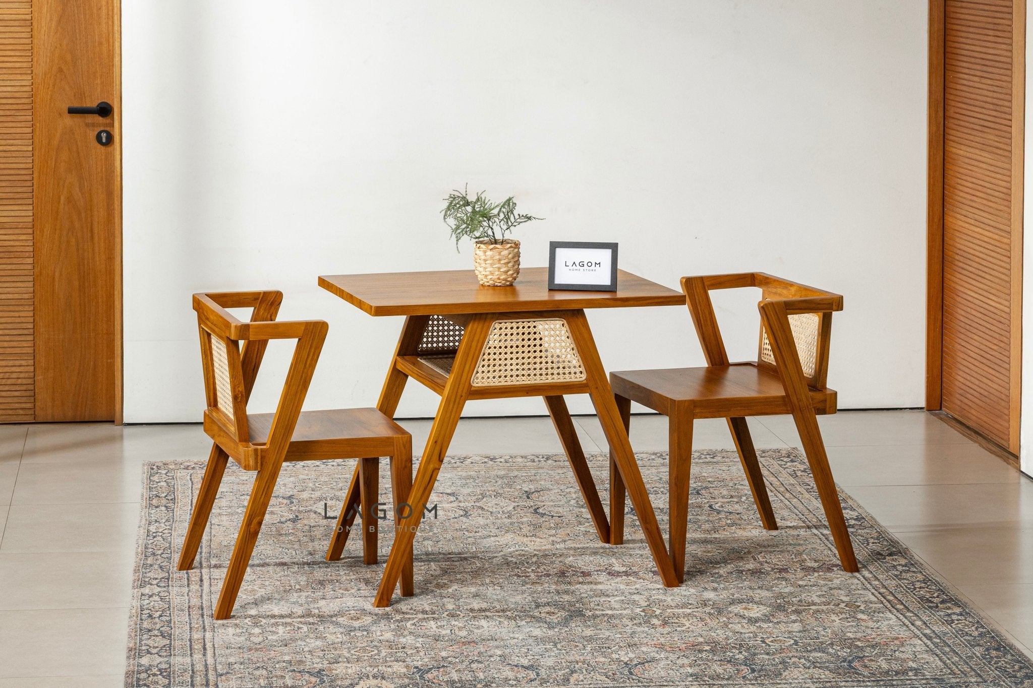 Premium Teak and Rattan Dining Set - Dining Set - Lagom Home Boutique