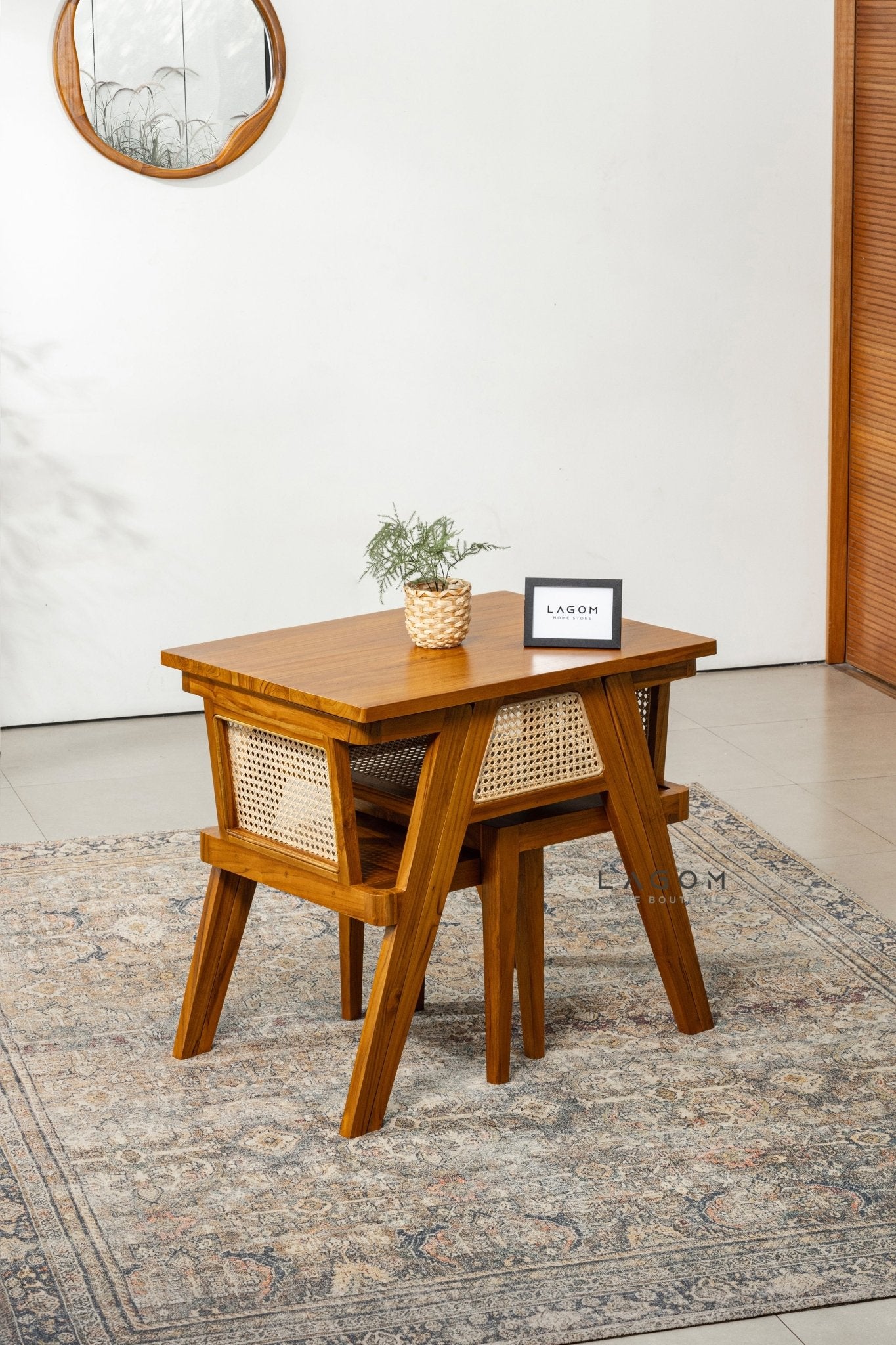 Premium Teak and Rattan Dining Set - Dining Set - Lagom Home Boutique