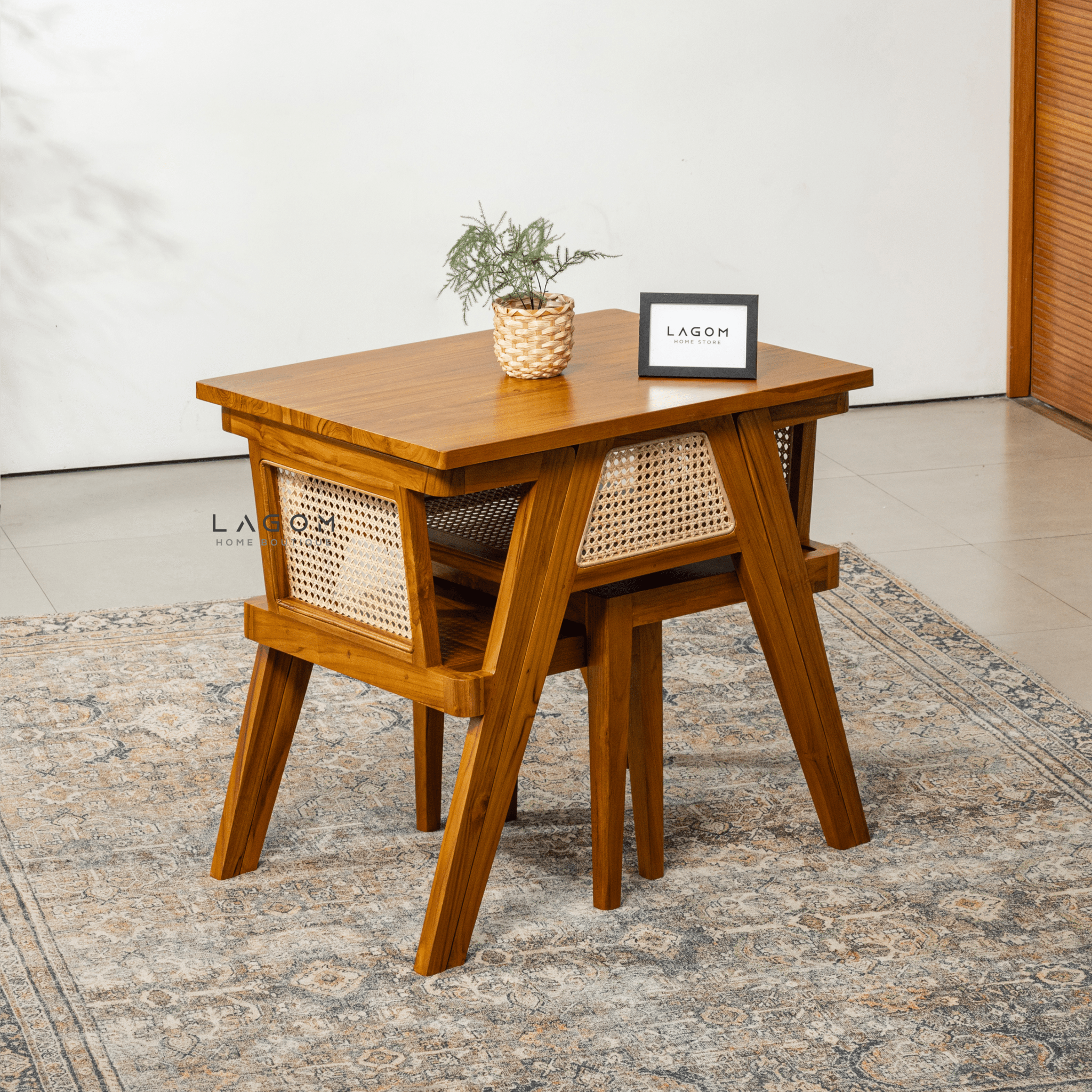 Premium Teak and Rattan Dining Set - Dining Set - Lagom Home Boutique