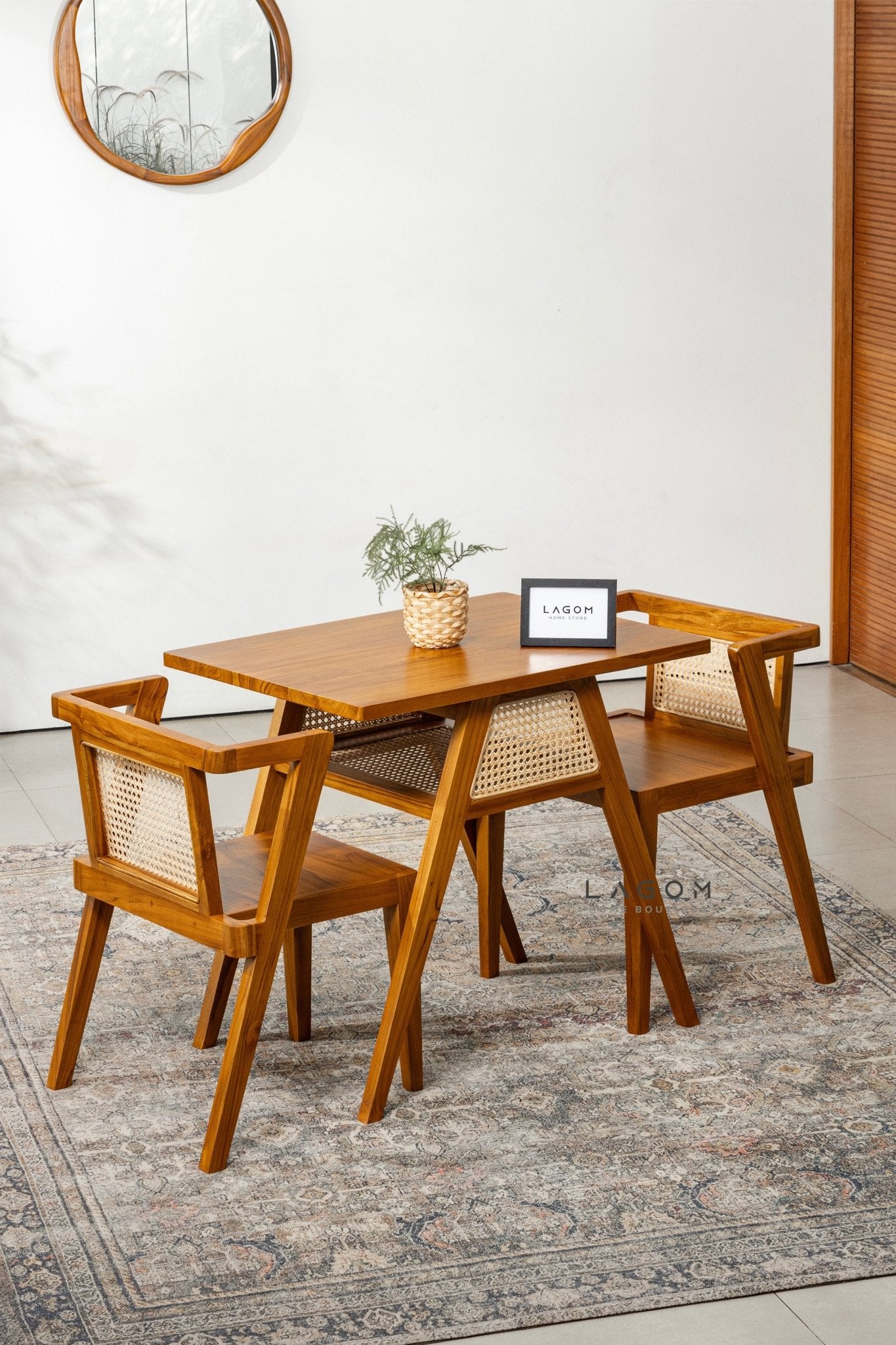 Premium Teak and Rattan Dining Set - Dining Set - Lagom Home Boutique