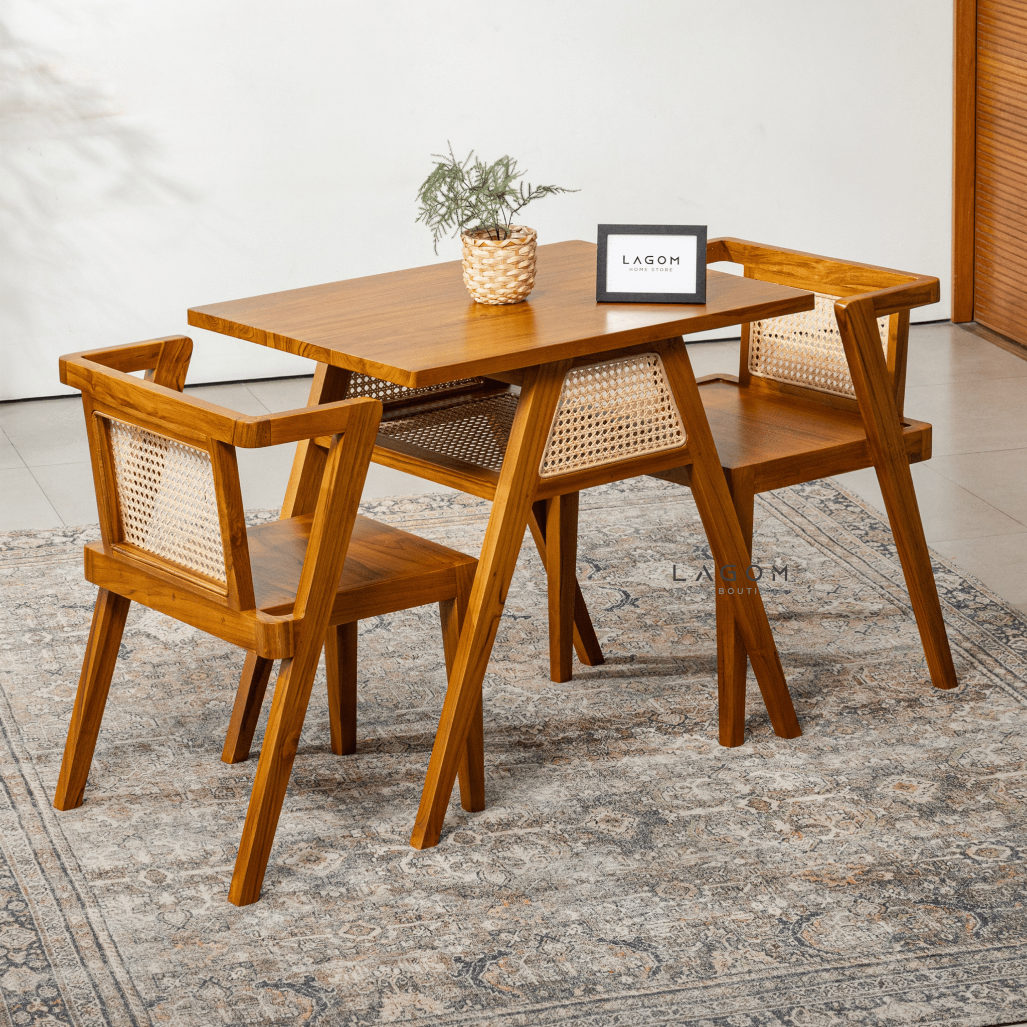 Premium Teak and Rattan Dining Set - Dining Set - Lagom Home Boutique
