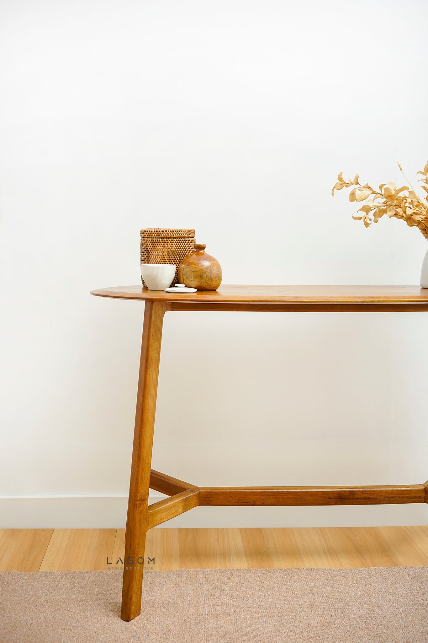 Sleek Oval Console Table in Premium Solid Teak - Console Table - Lagom Home Boutique