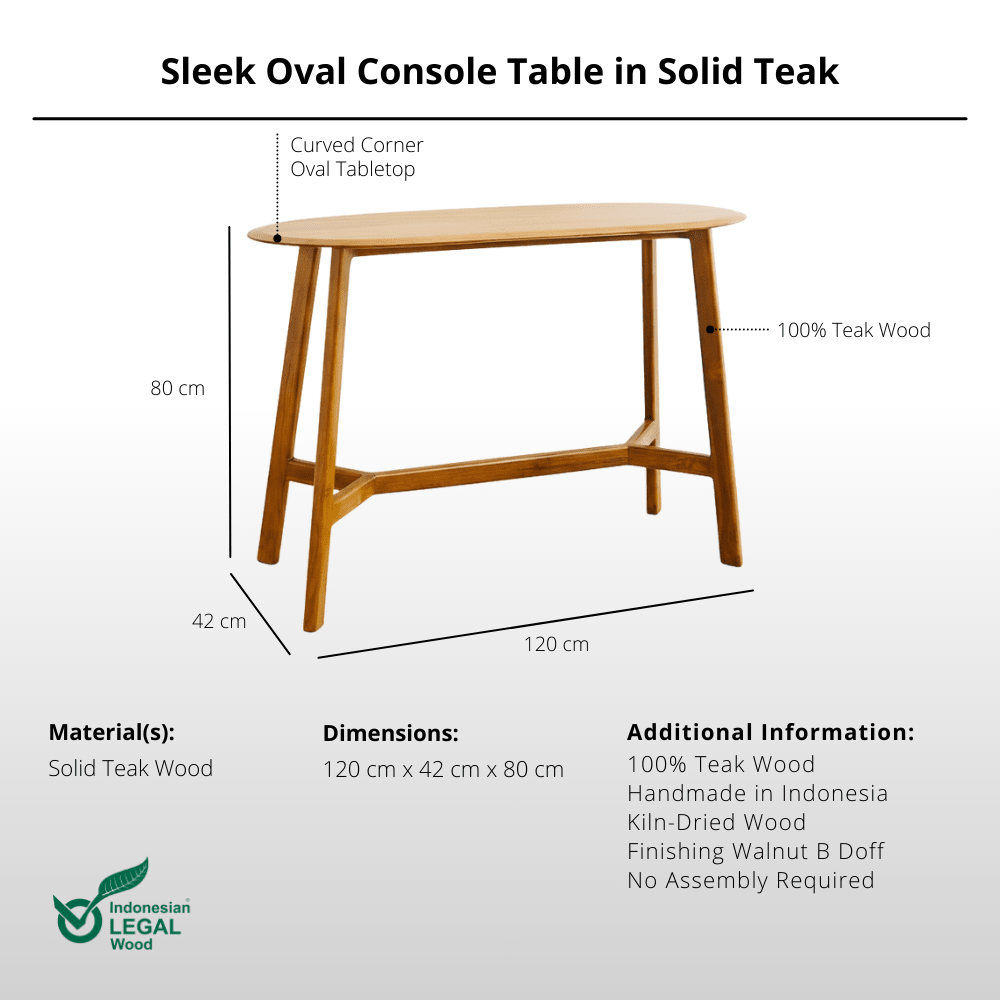 Sleek Oval Console Table in Solid Teak - Console Table - Lagom Home Boutique