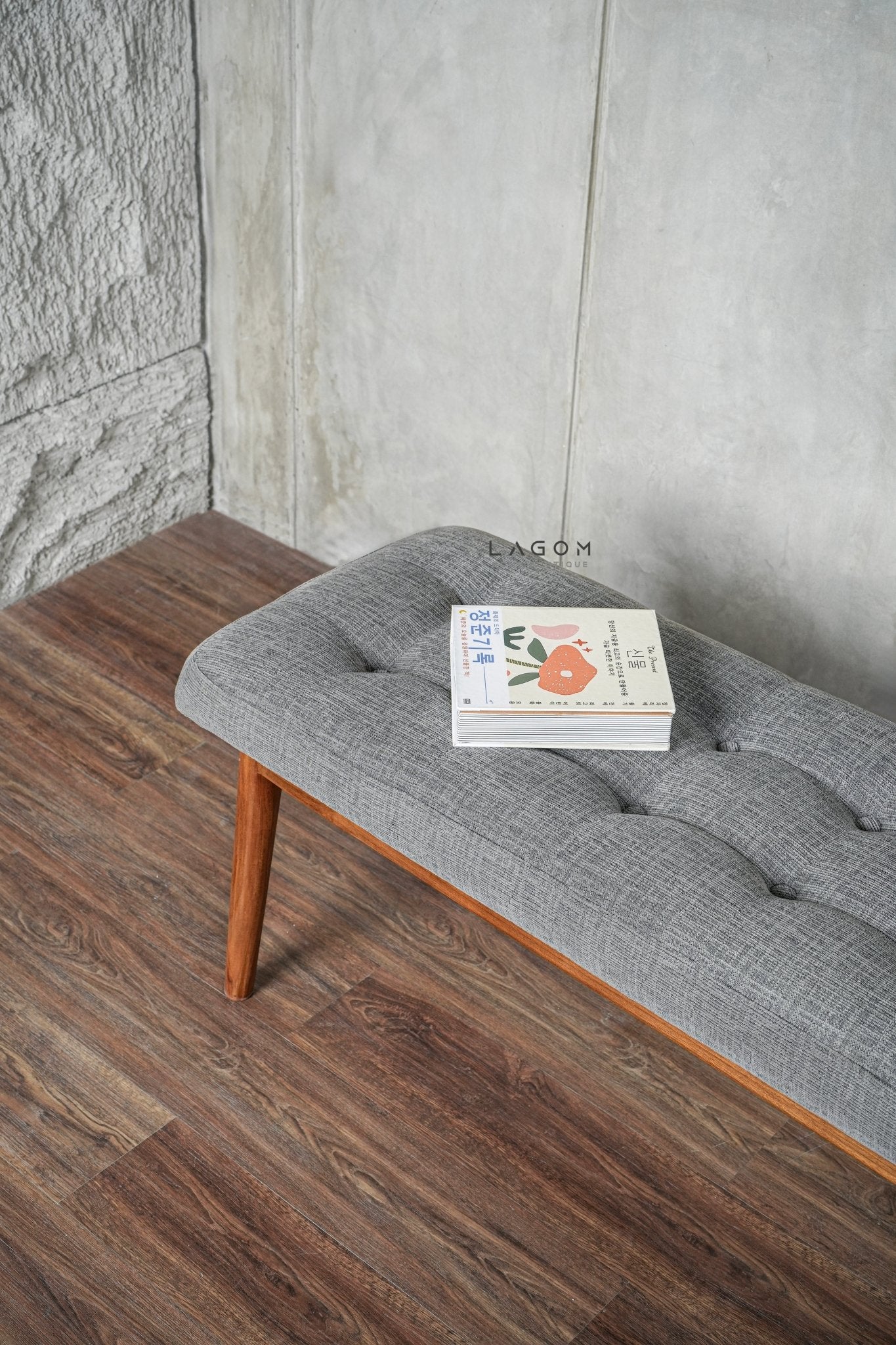 Solid Teak Bench with Button Accent Cushion - Bench - Lagom Home Boutique