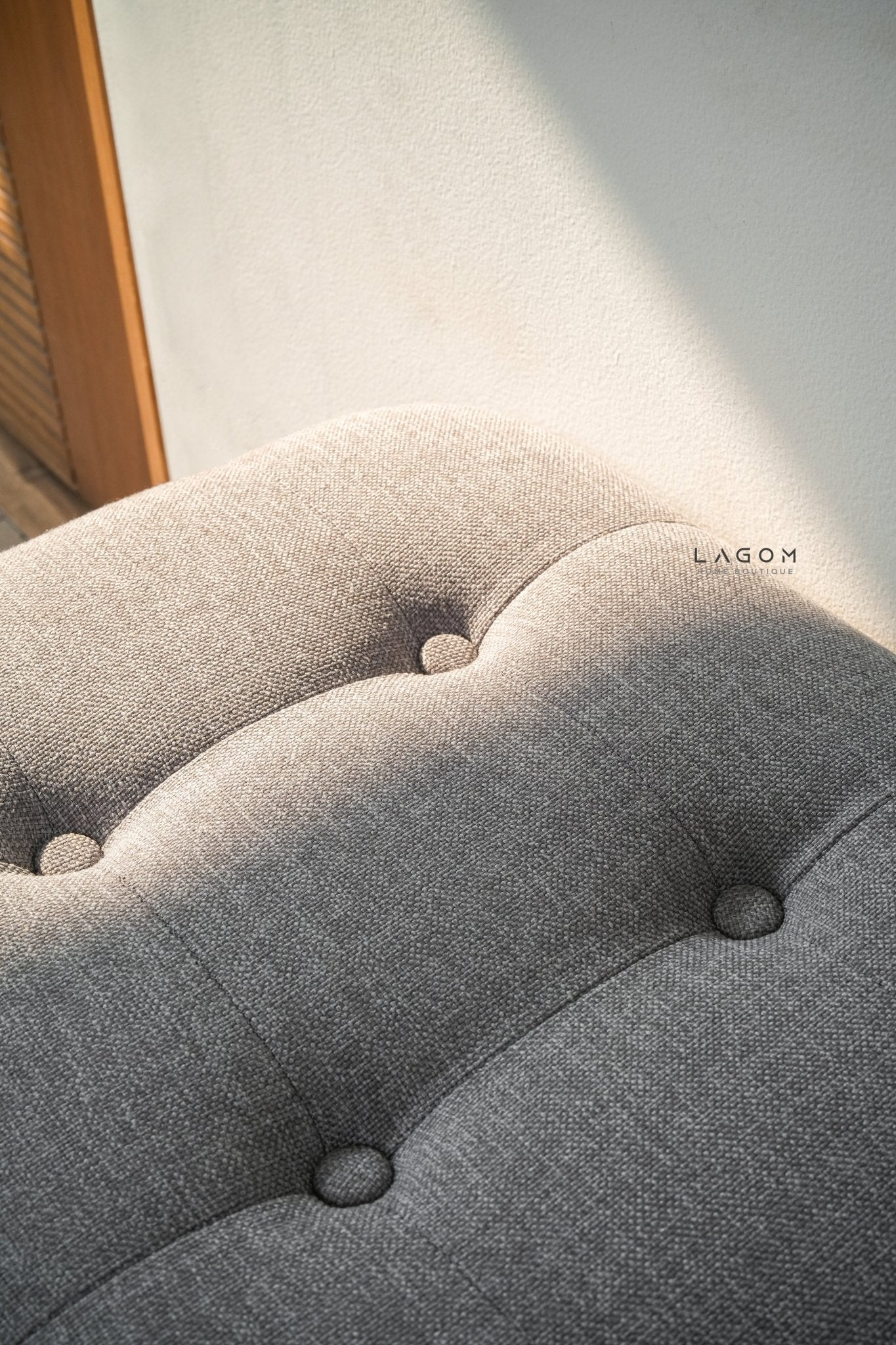 Solid Teak Bench with Button Accent Cushion - Bench - Lagom Home Boutique