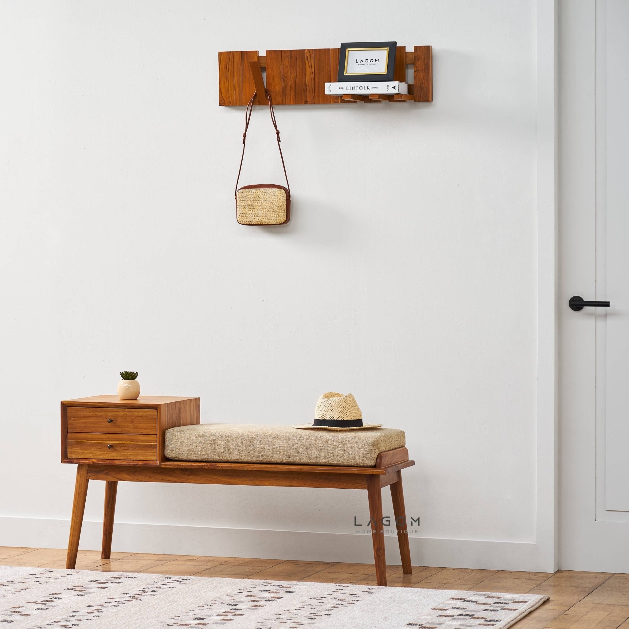 Solid Teak Bench with Two Drawers & Premium Cushion - Bench - Lagom Home Boutique