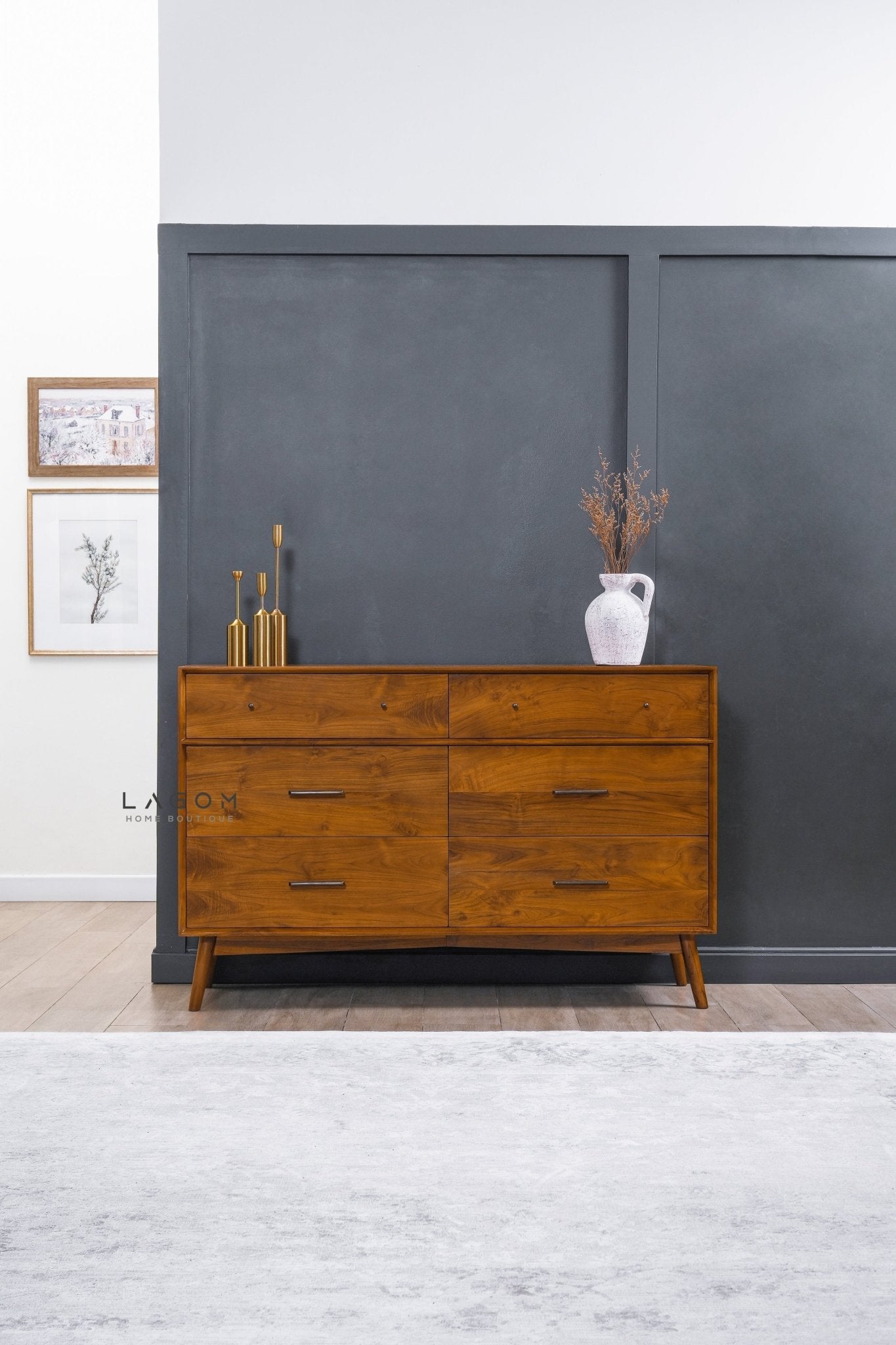 Solid Teak Buffet with 6 Drawers - Buffet - Lagom Home Boutique