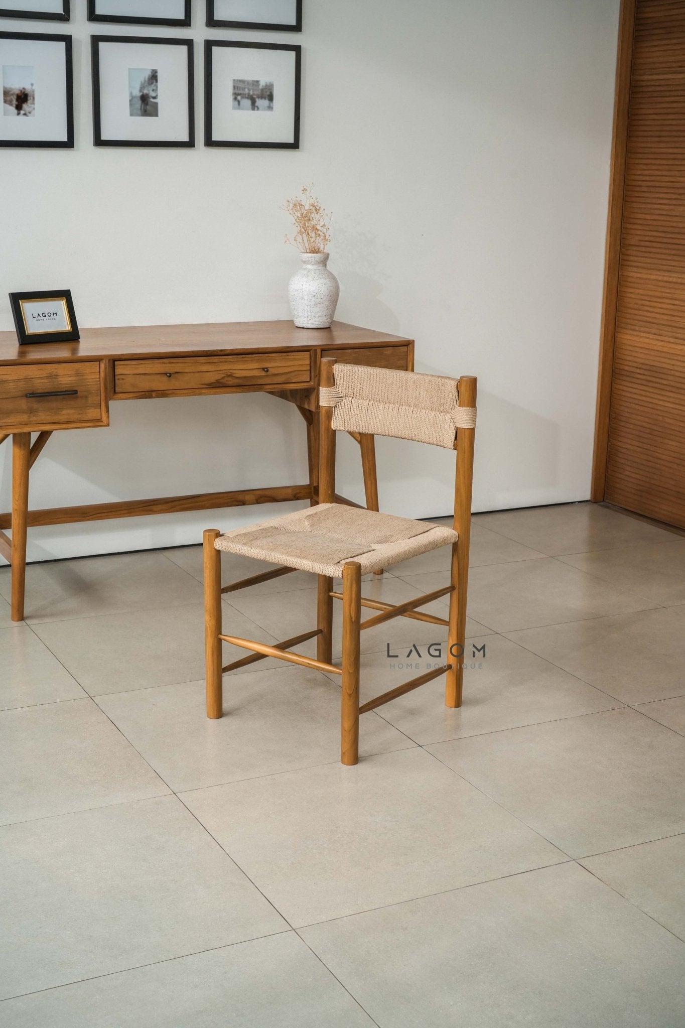 Solid Teak Chair with Artisanal Handwoven Loom - Chair - Lagom Home Boutique