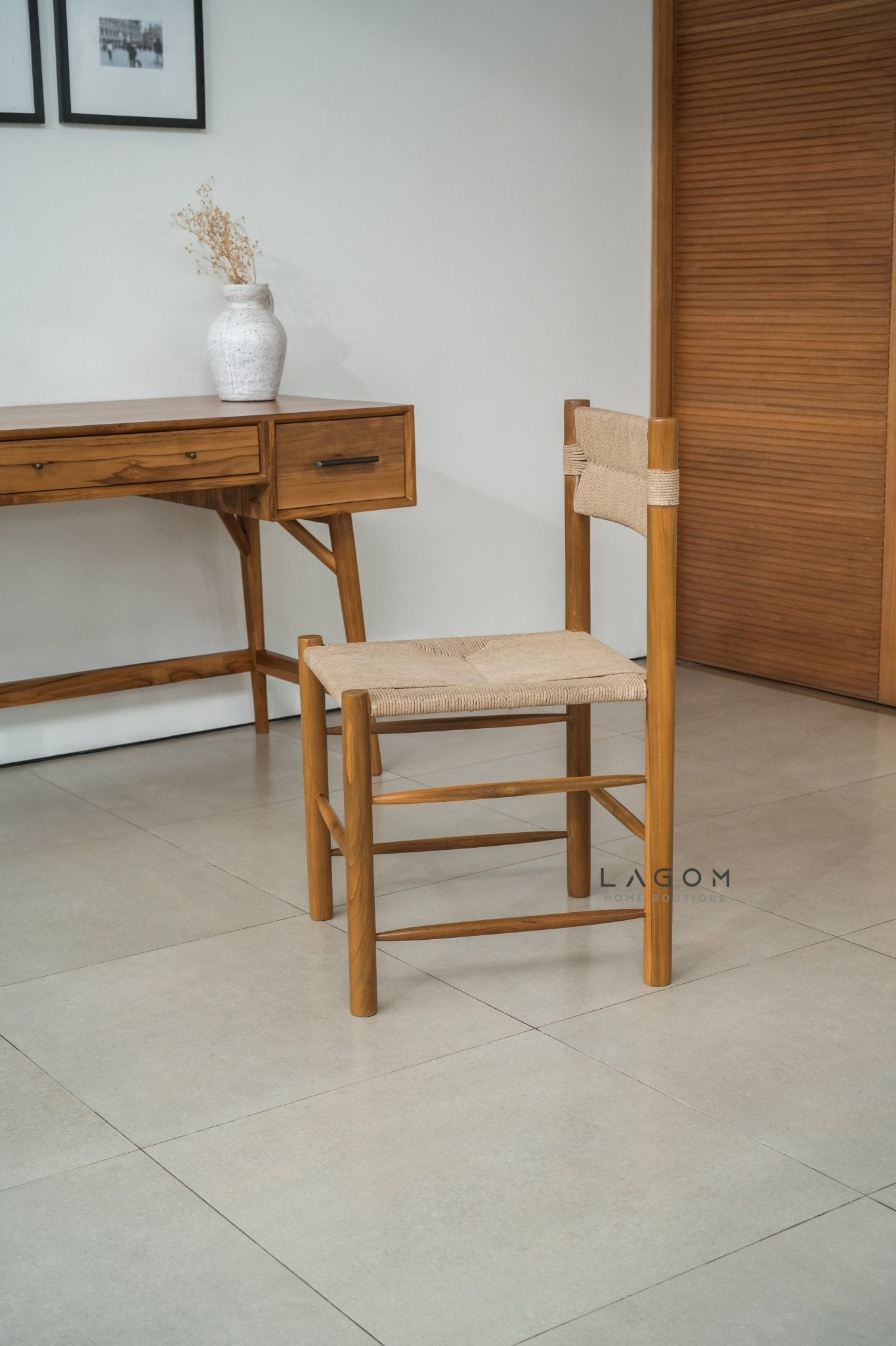 Solid Teak Chair with Artisanal Handwoven Loom - Chair - Lagom Home Boutique