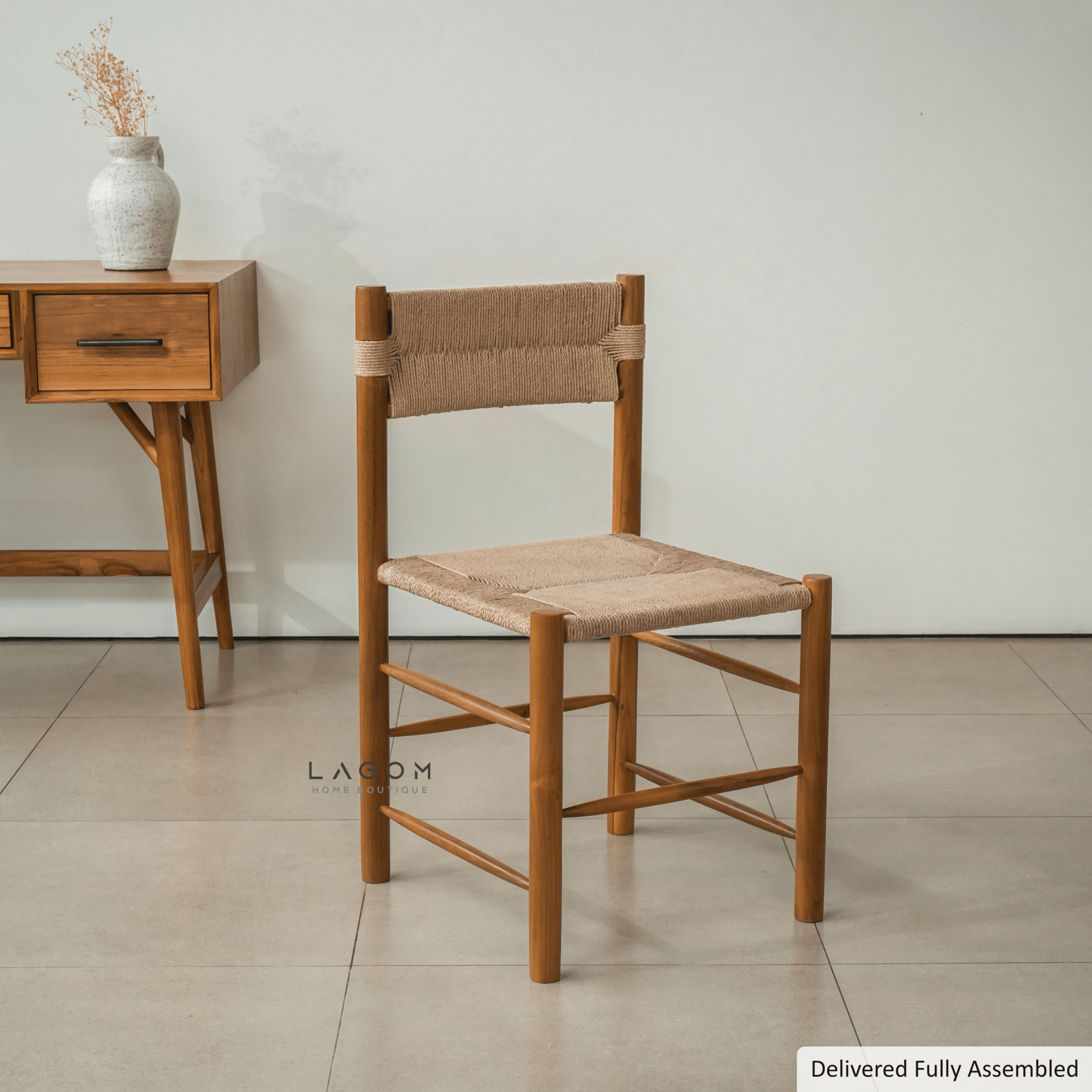 Solid Teak Chair with Artisanal Handwoven Loom - Chair - Lagom Home Boutique