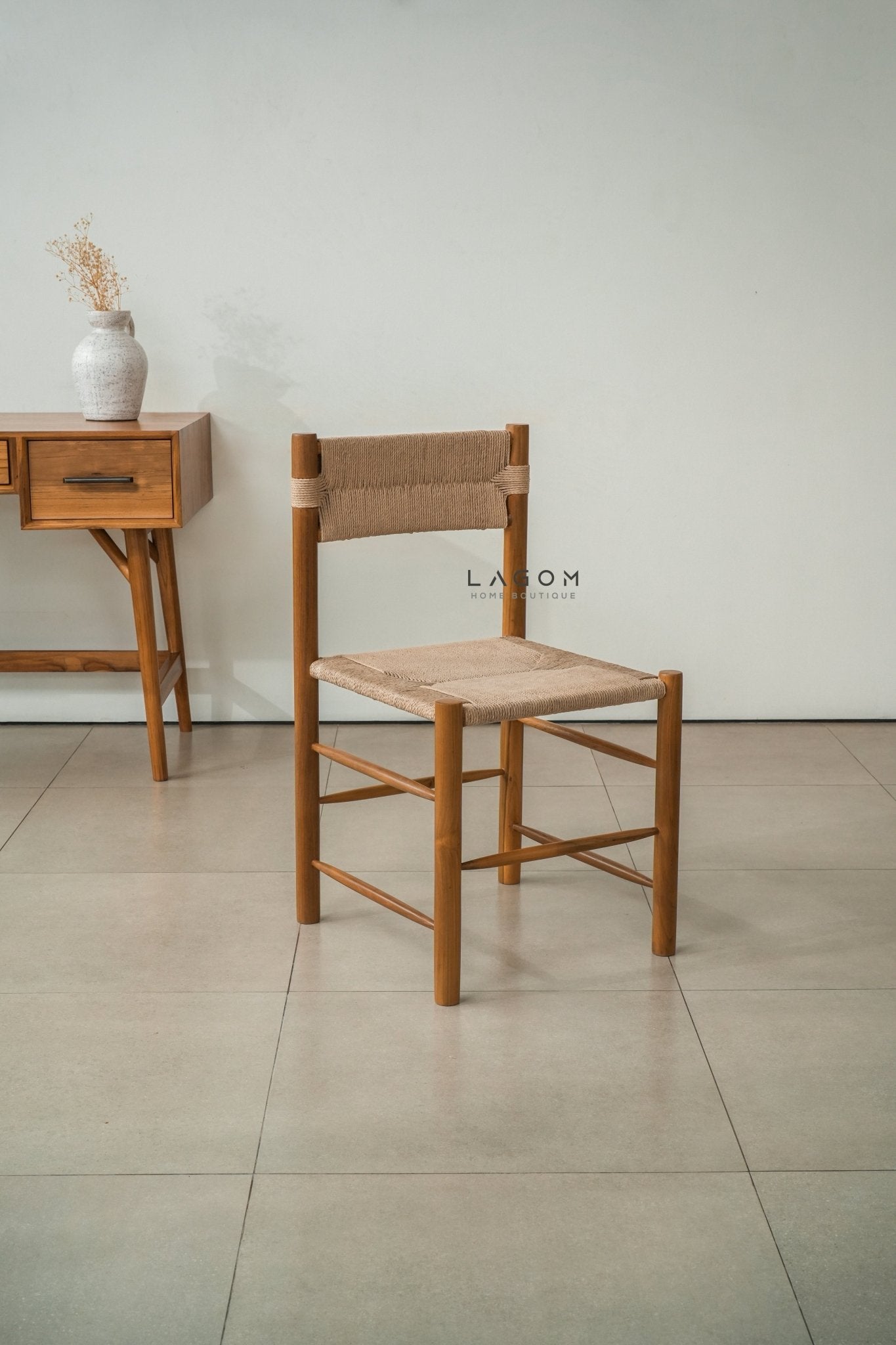 Solid Teak Chair with Artisanal Handwoven Loom - Chair - Lagom Home Boutique