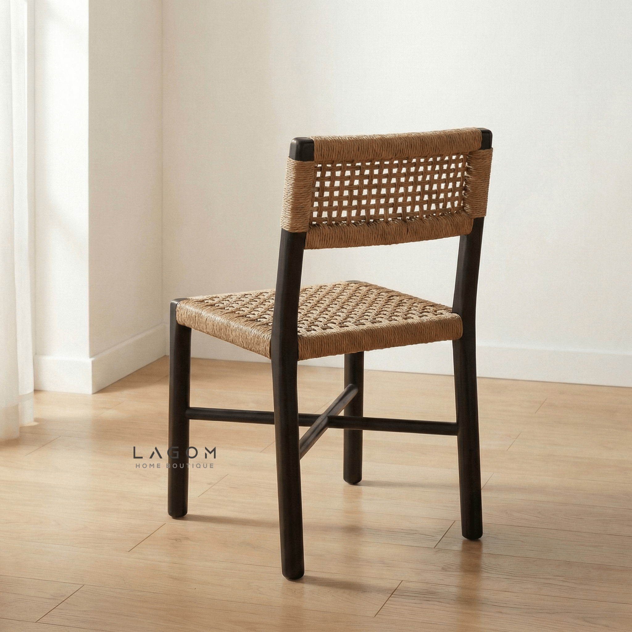 Solid Teak Chair with Handwoven Paper Loom - Chair - Lagom Home Boutique