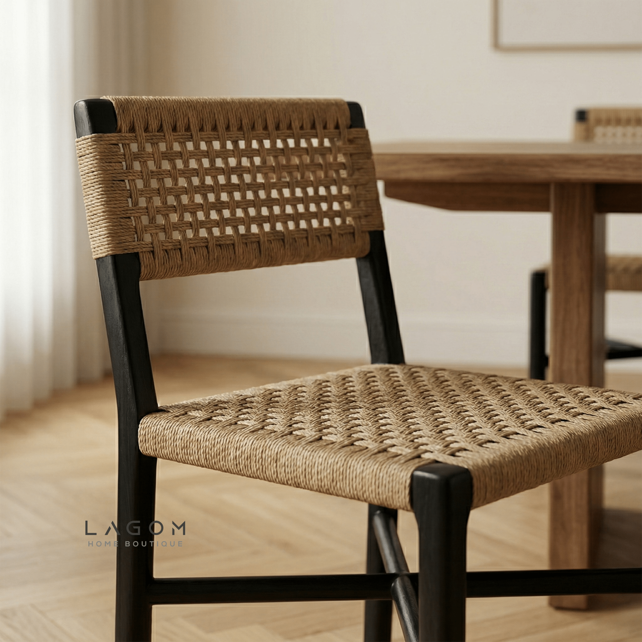 Solid Teak Chair with Handwoven Paper Loom - Chair - Lagom Home Boutique