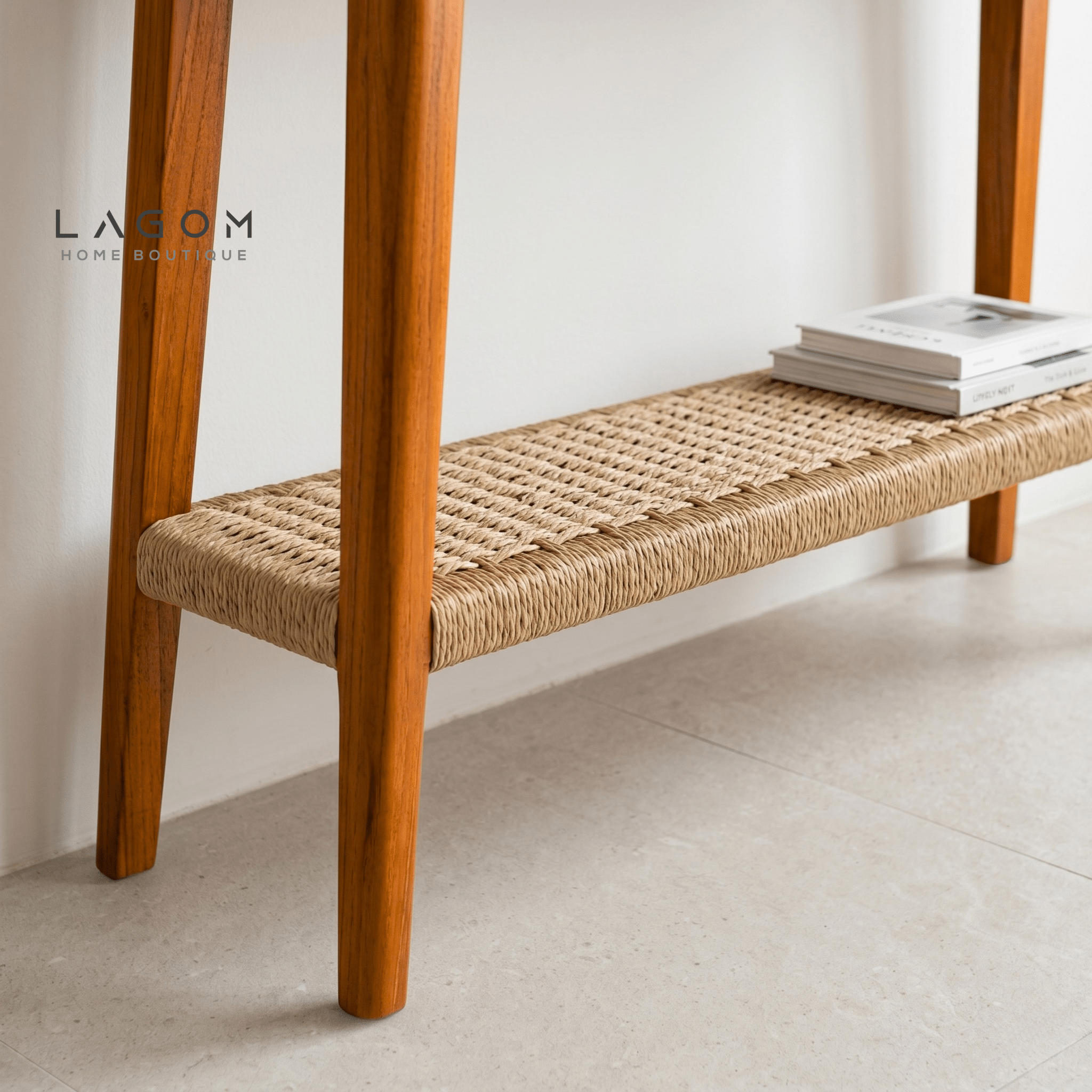 Solid Teak Console Table with Drawers & Loom Shelf - Console Table - Lagom Home Boutique