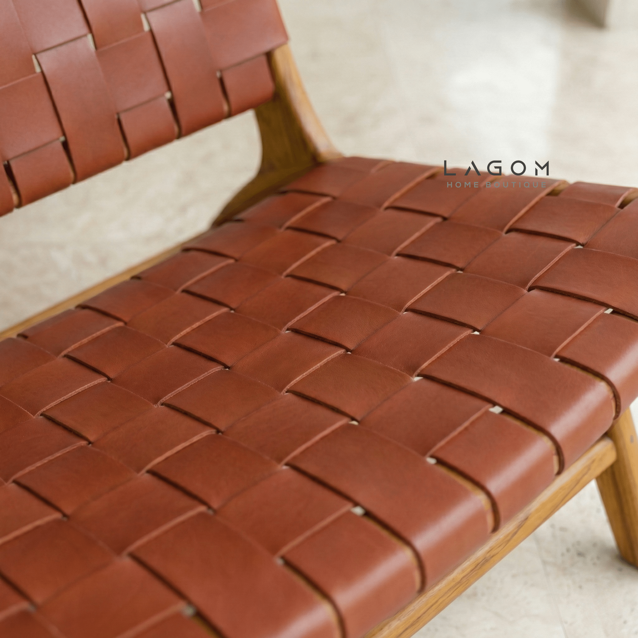 Solid Teak Lounge Chair with Handwoven Leather - Chair - Lagom Home Boutique