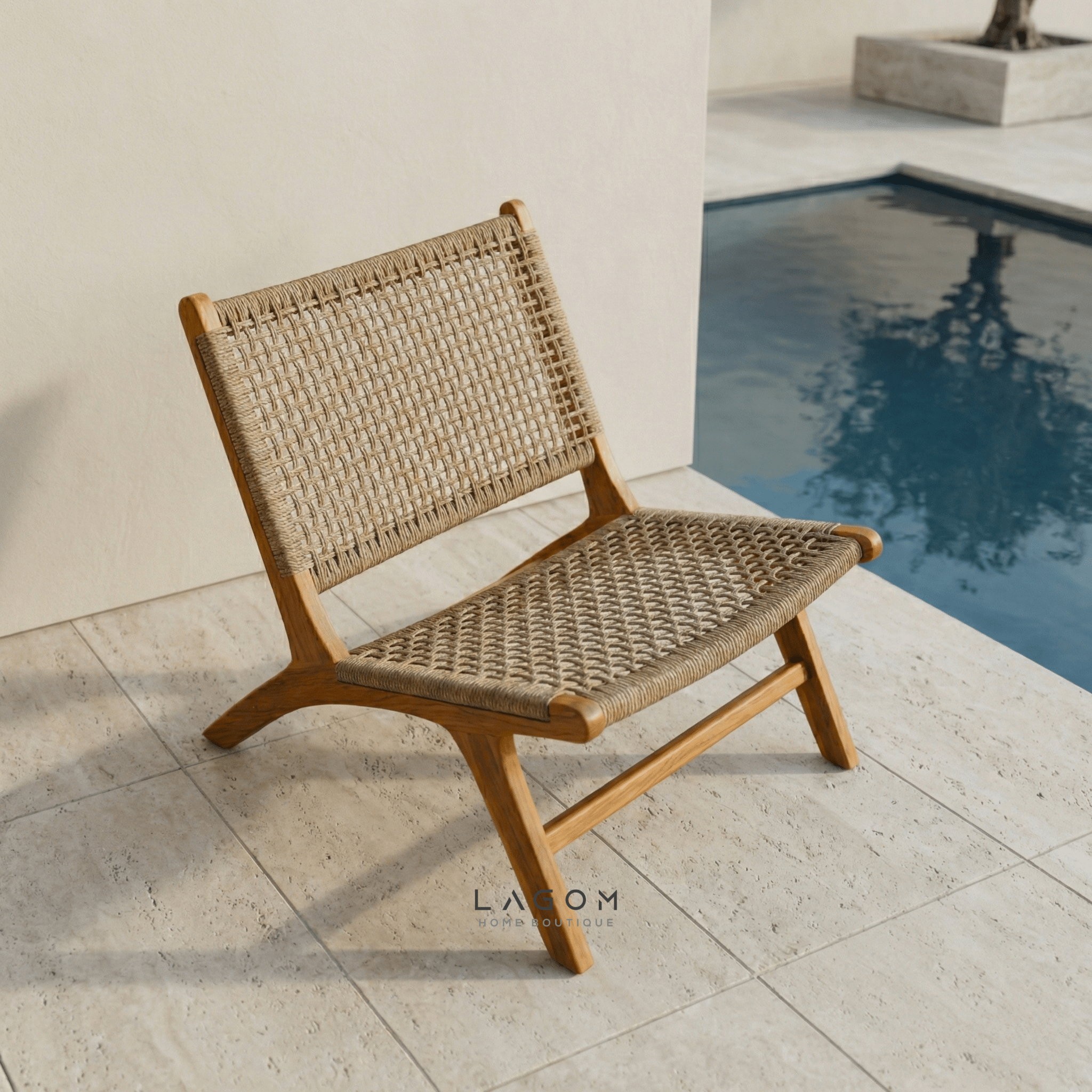 Solid Teak Lounge Chair with Handwoven Poly Hyacinth - Chair - Lagom Home Boutique