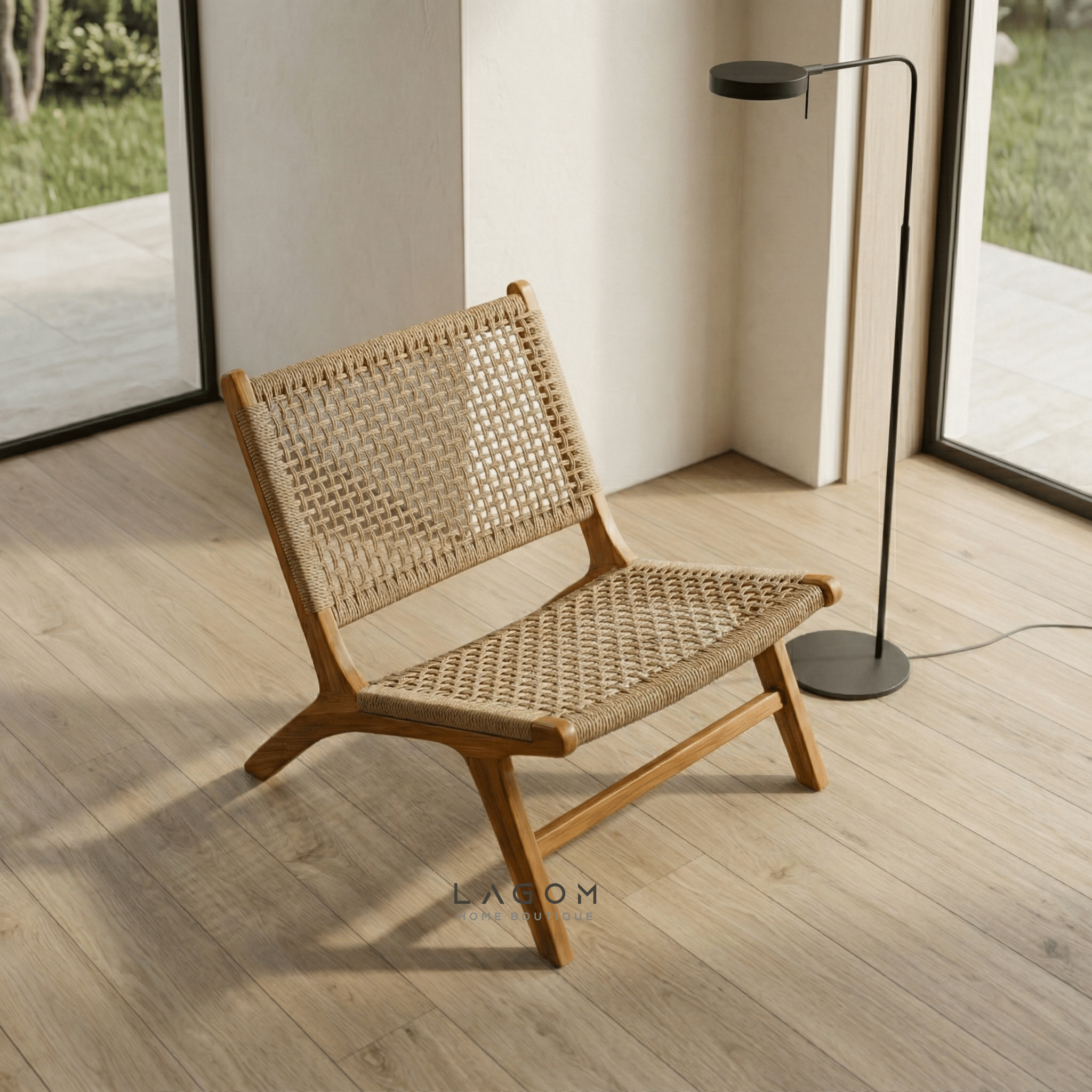 Solid Teak Lounge Chair with Handwoven Poly Hyacinth - Chair - Lagom Home Boutique