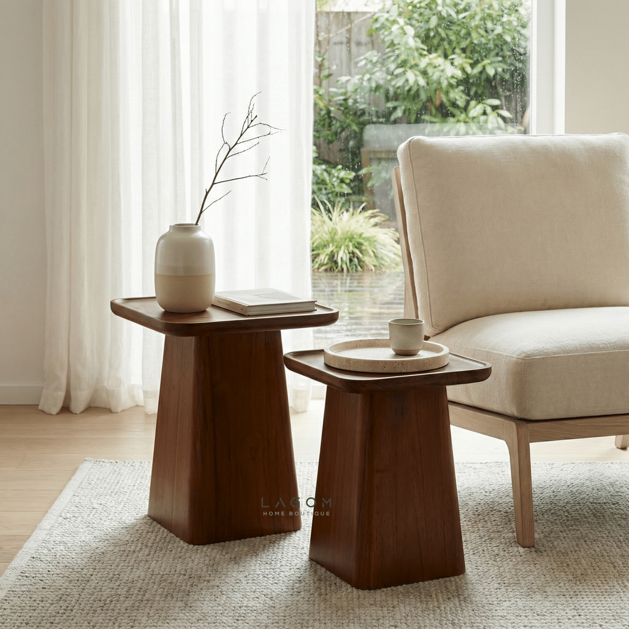 Solid Teak Nesting Side Tables – Set of 2 - Side Table - Lagom Home Boutique