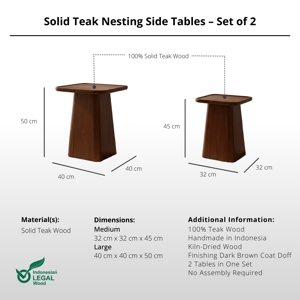 Solid Teak Nesting Side Tables – Set of 2 - Side Table - Lagom Home Boutique