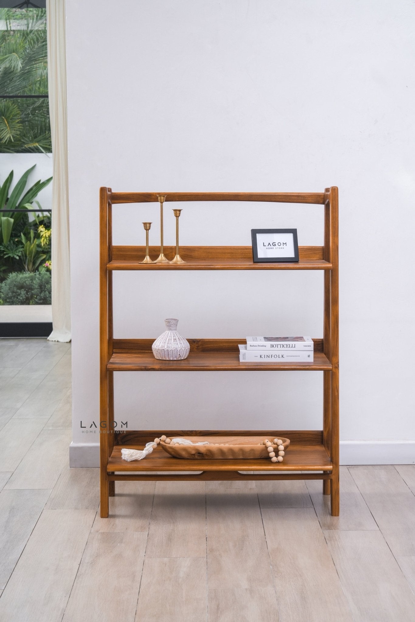 Solid Teak Open Shelf with 3 Tiers - Bookshelves - Lagom Home Boutique