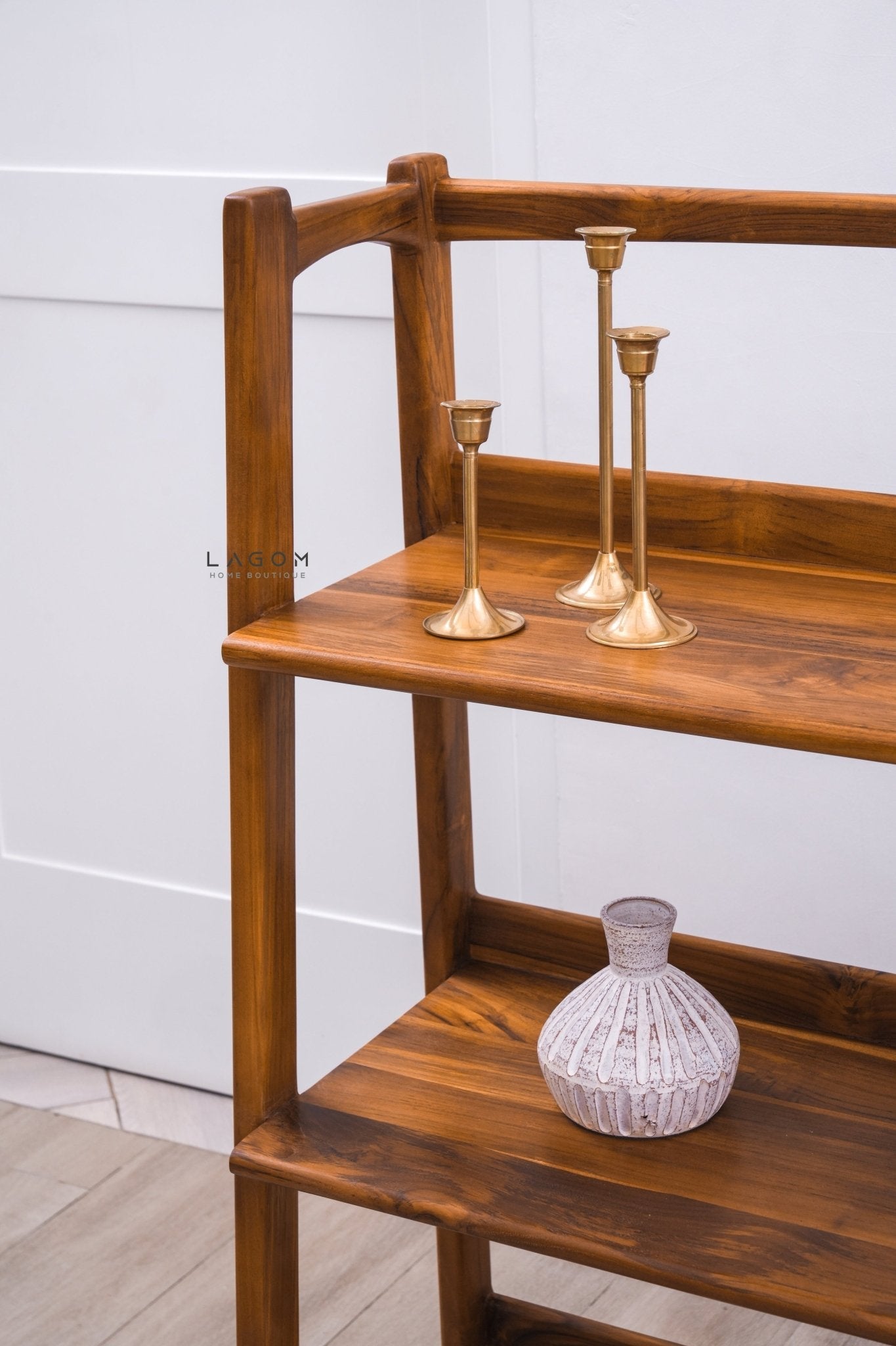 Solid Teak Open Shelf with 3 Tiers - Bookshelves - Lagom Home Boutique