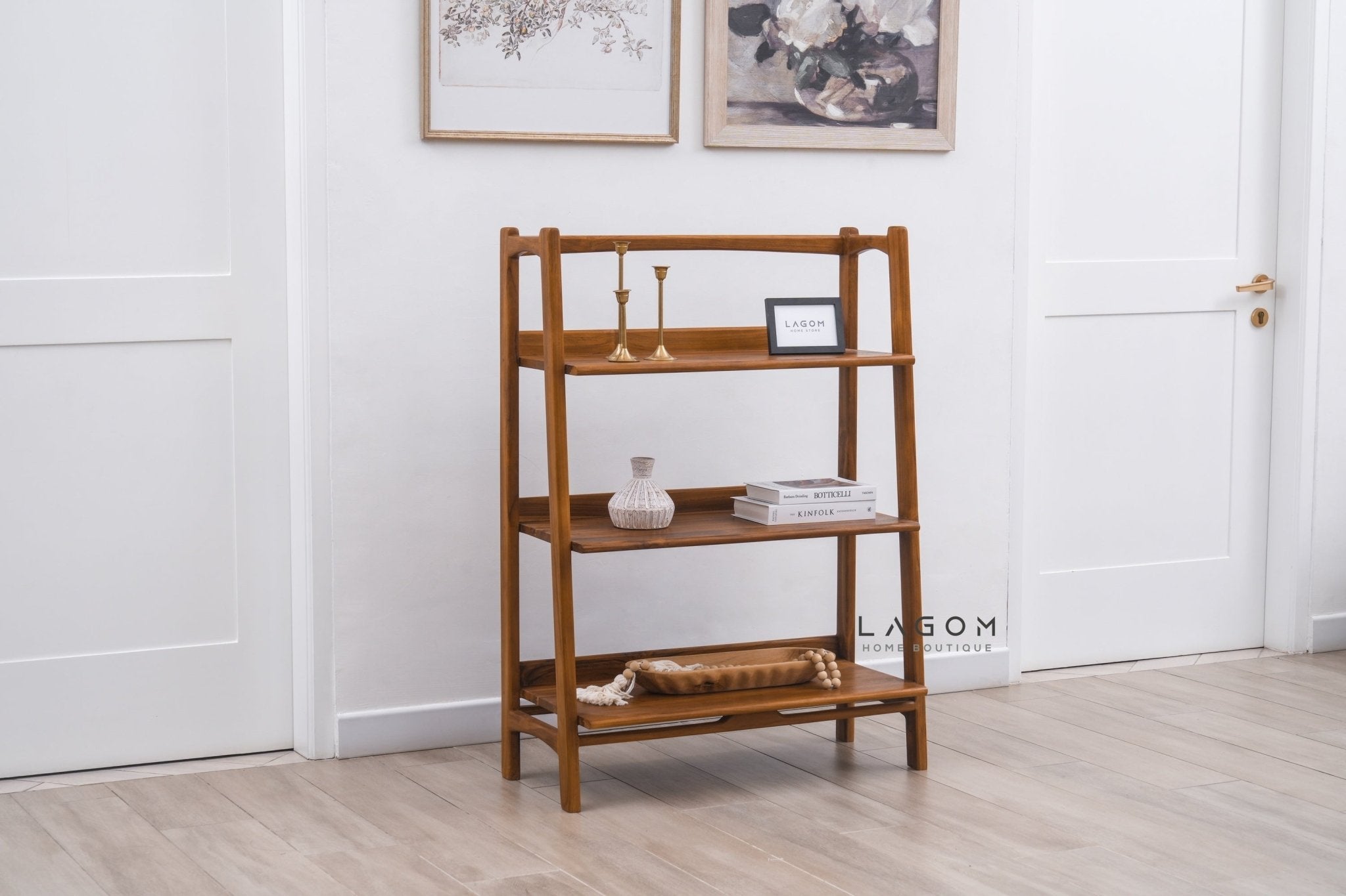Solid Teak Open Shelf with 3 Tiers - Bookshelves - Lagom Home Boutique