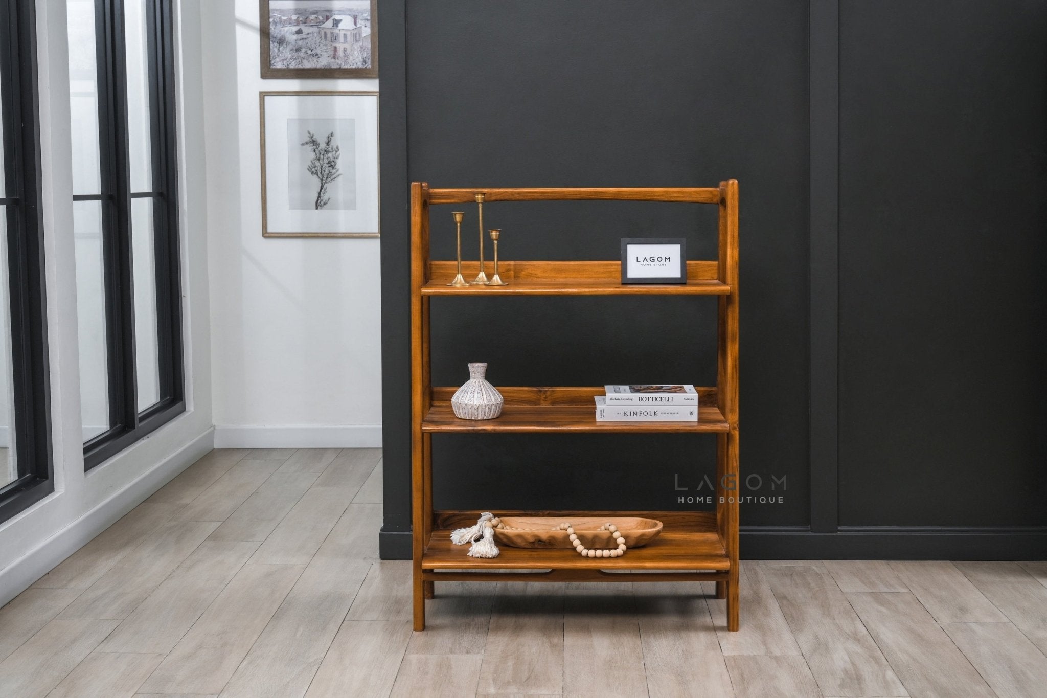 Solid Teak Open Shelf with 3 Tiers - Bookshelves - Lagom Home Boutique