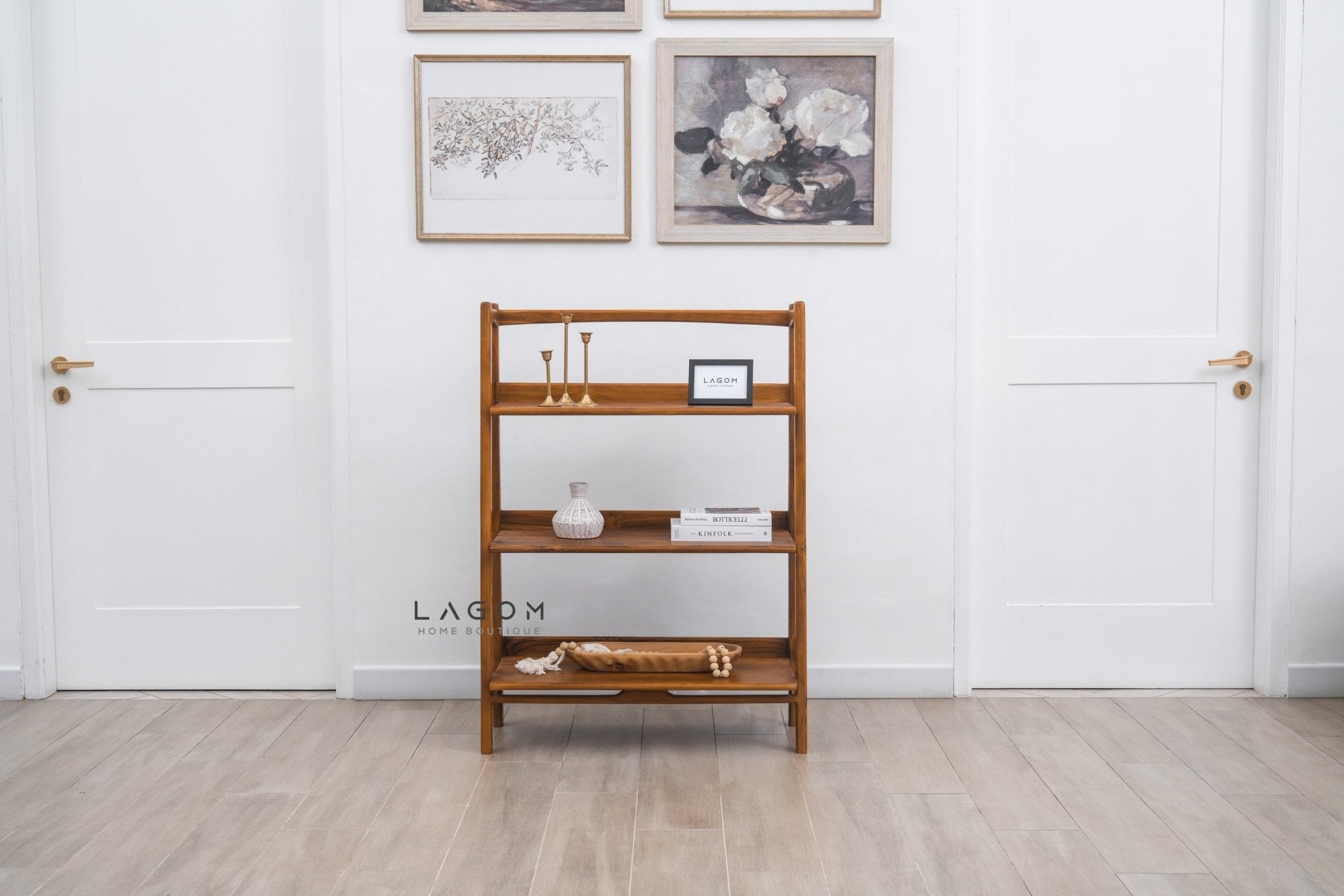 Solid Teak Open Shelf with 3 Tiers - Bookshelves - Lagom Home Boutique