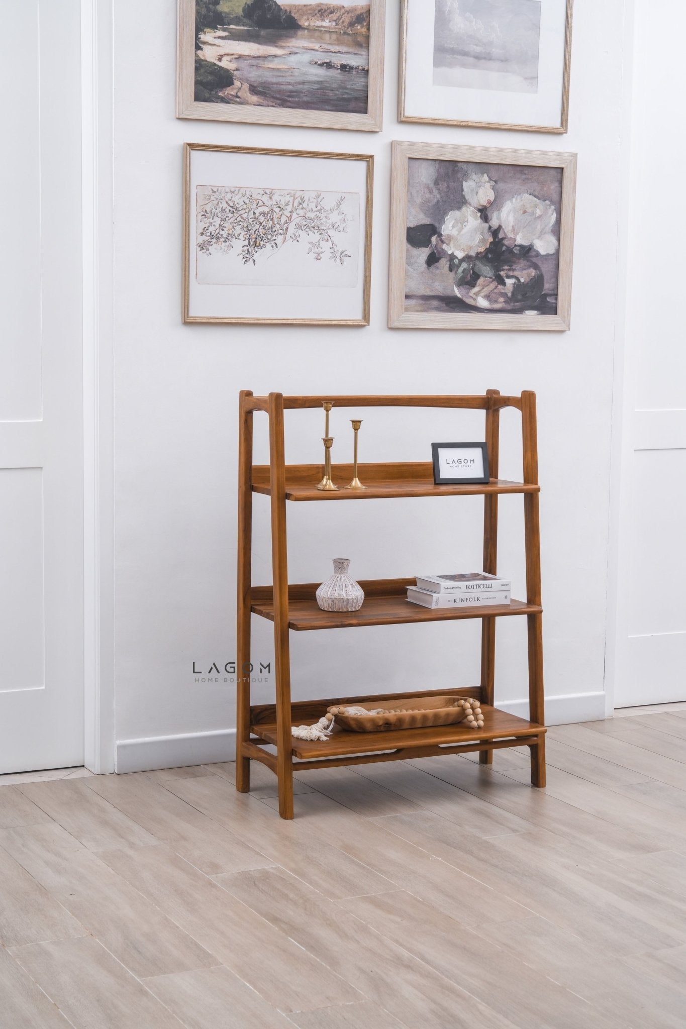 Solid Teak Open Shelf with 3 Tiers - Bookshelves - Lagom Home Boutique