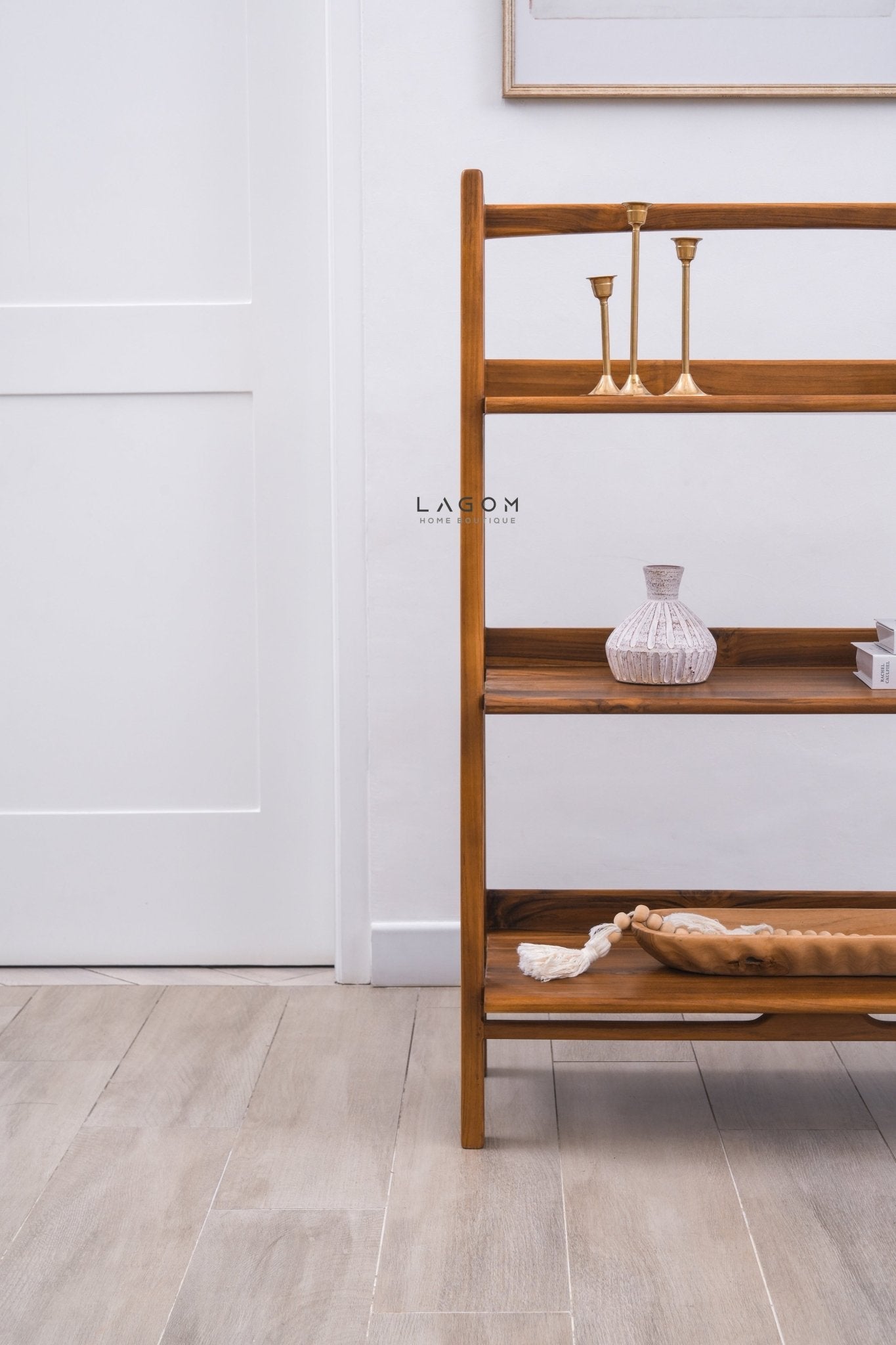 Solid Teak Open Shelf with 3 Tiers - Bookshelves - Lagom Home Boutique